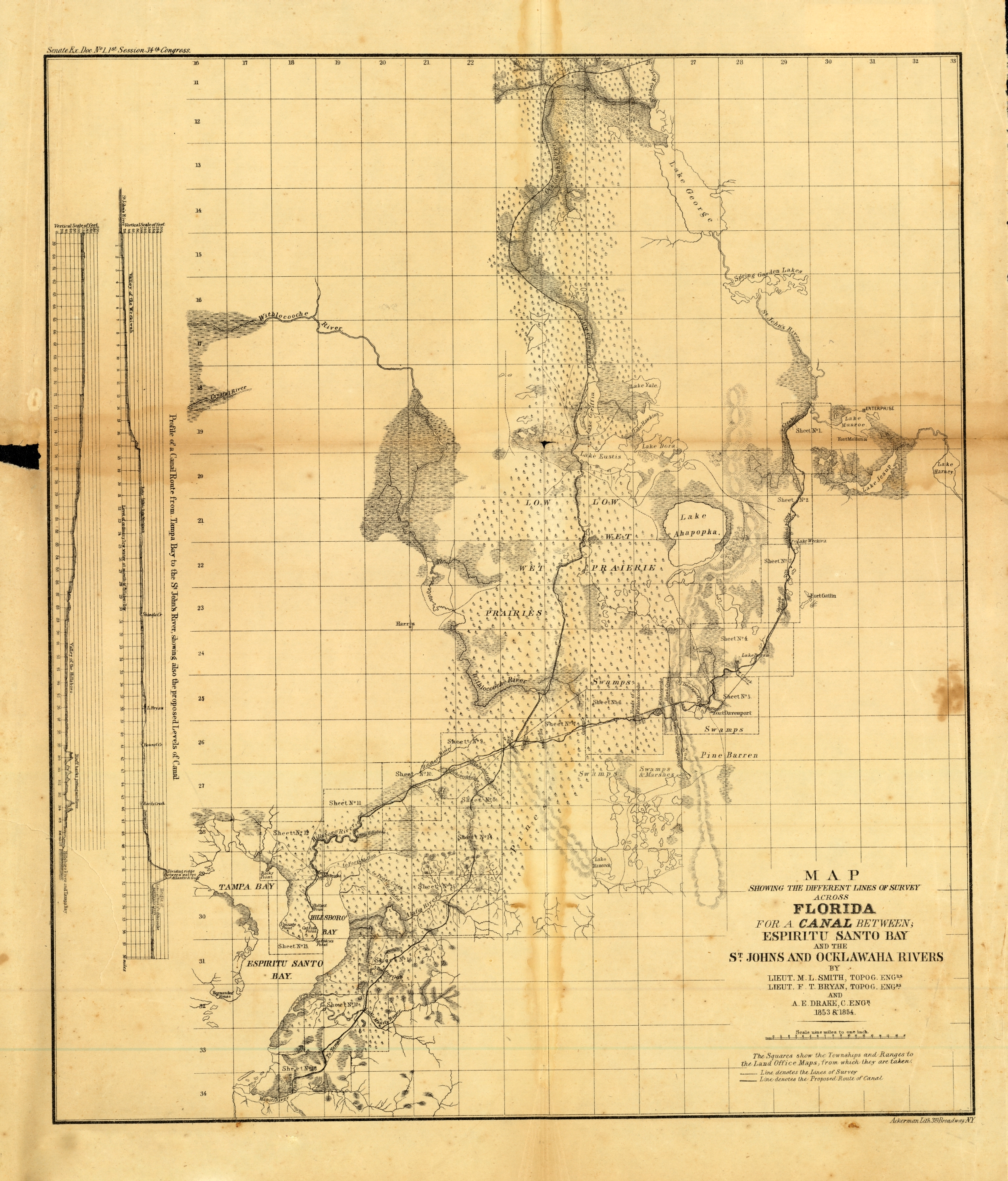 Canal Survey Map of St.Johns and Ocklawaha Rivers, 1854