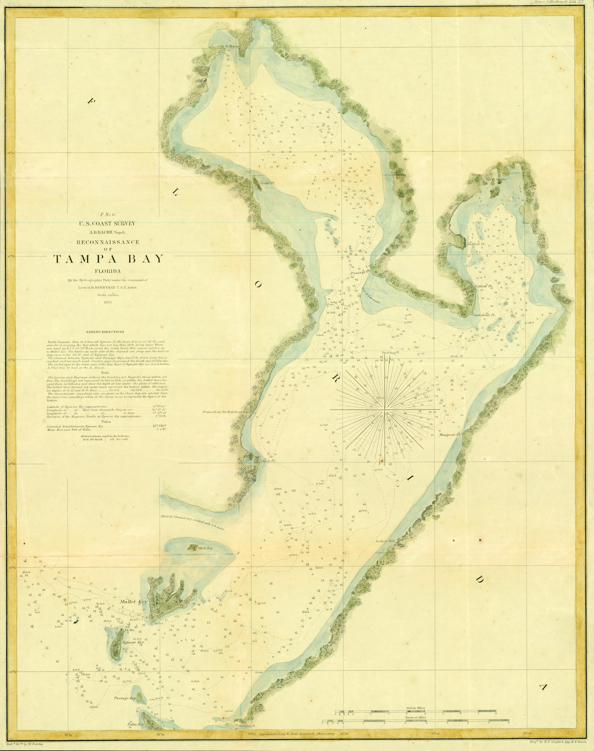 U.S. Coast Survey, Tampa Bay Nautical Chart, 1855