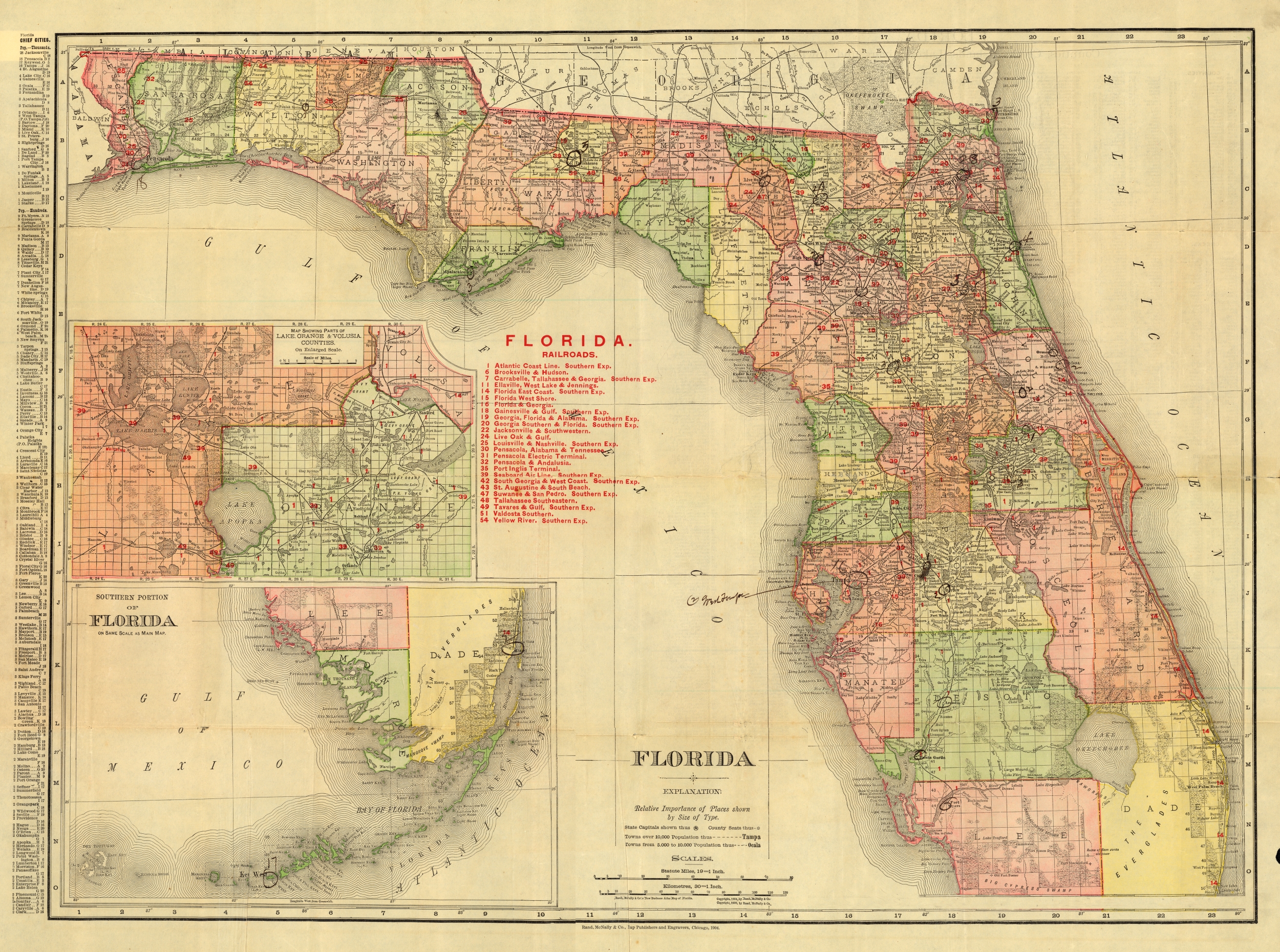 Florida Railroads Map, 1904