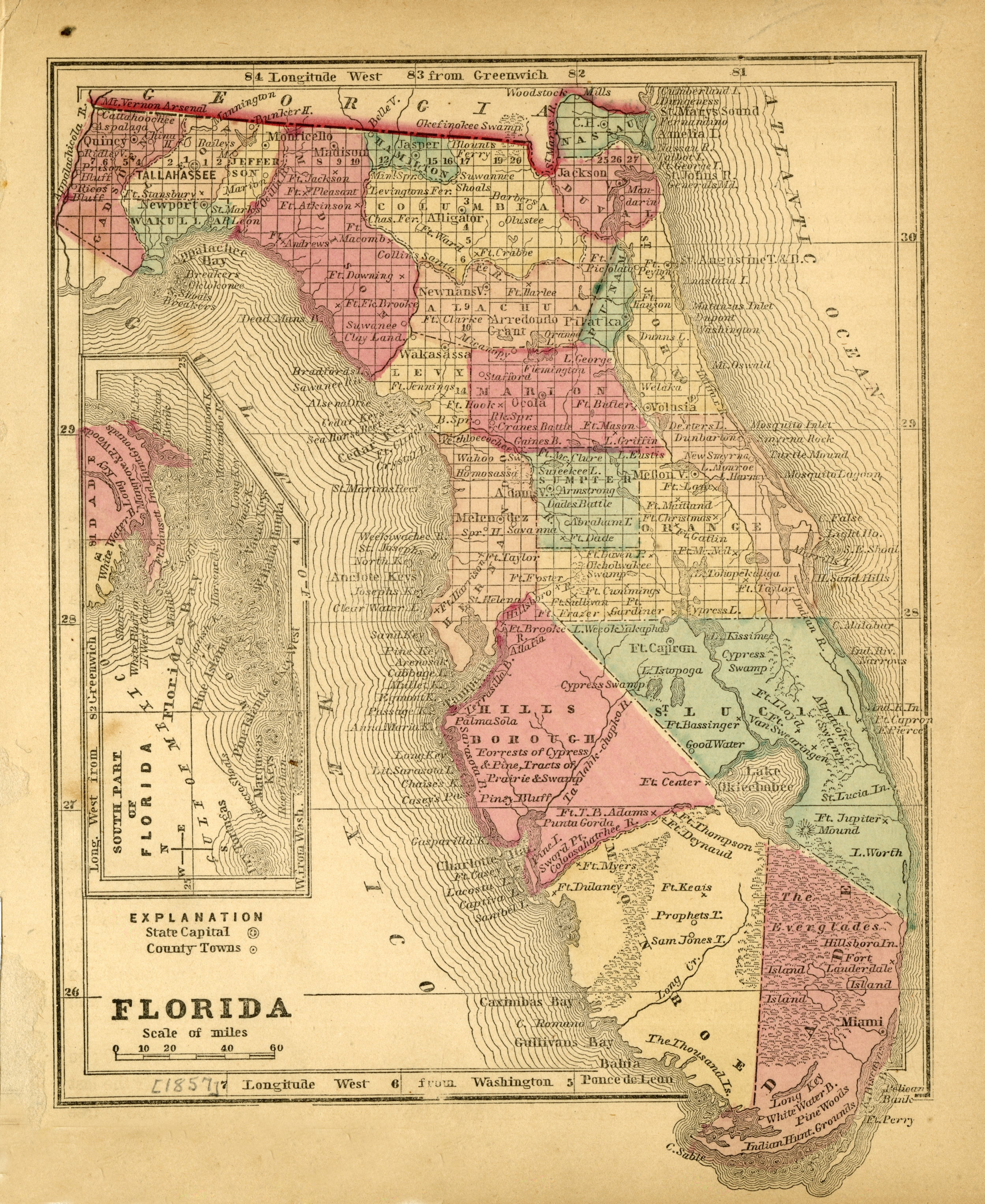 Map of Florida, 1857