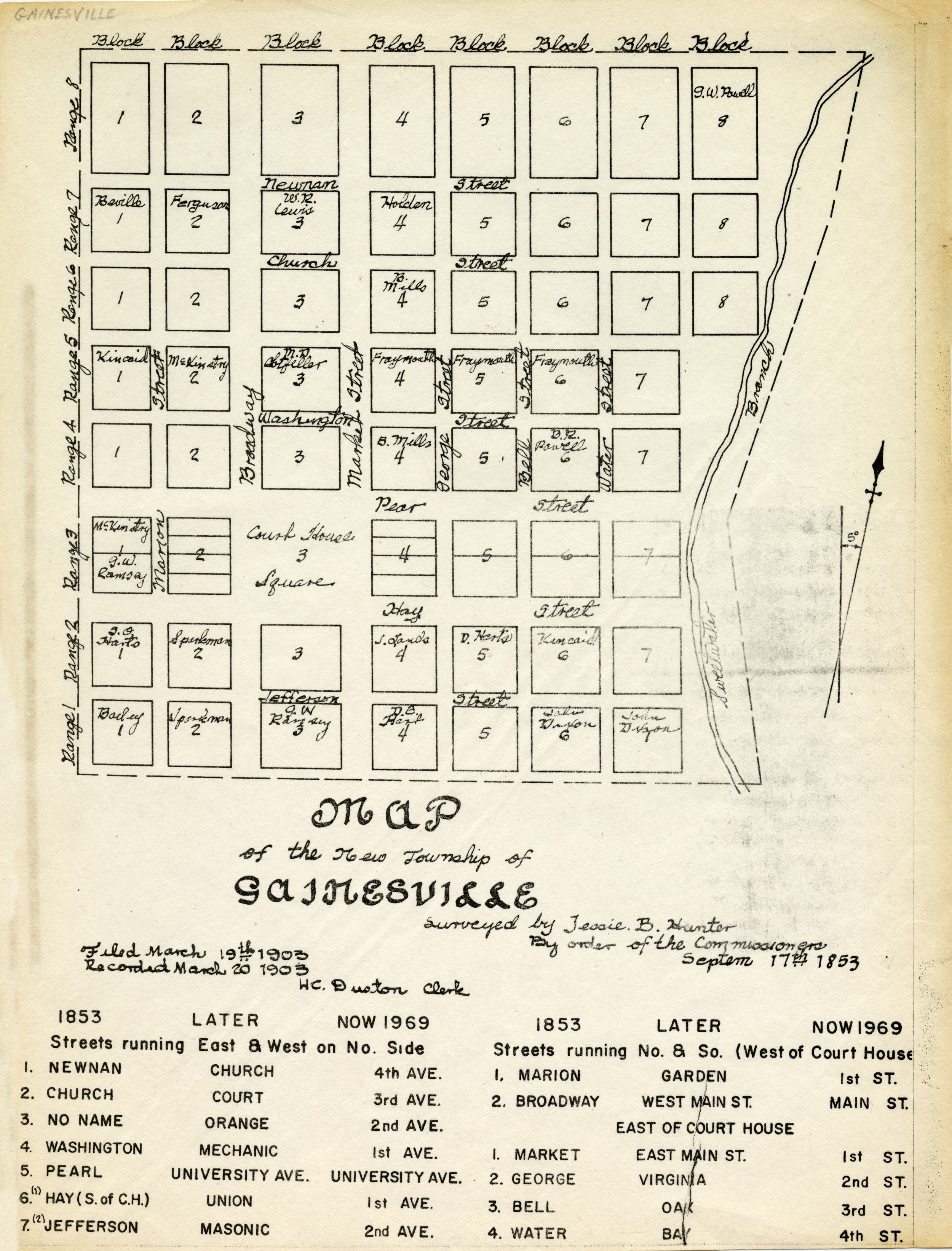 Map of Gainesville, 1853