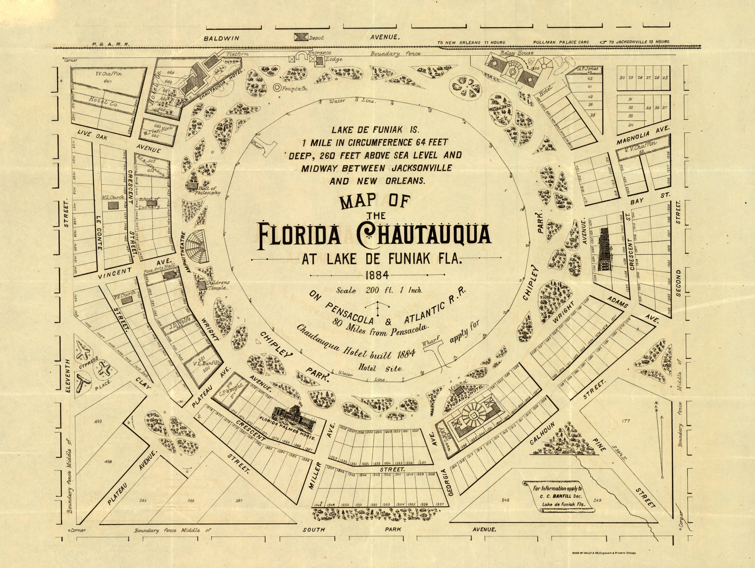 Map of the Florida Chautauqua at Lake DeFuniak, 1884