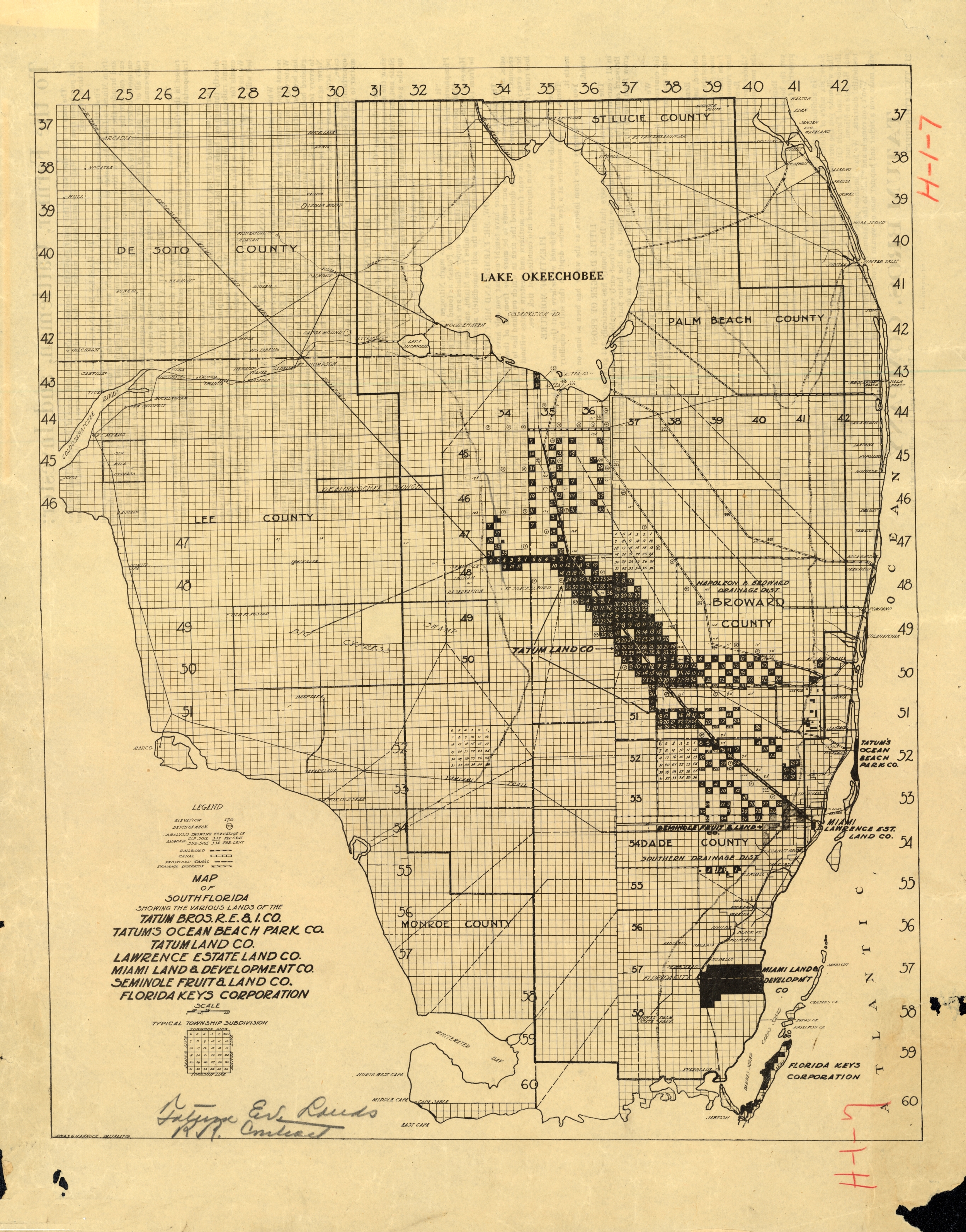 Land Sale Map of South Florida, 1917