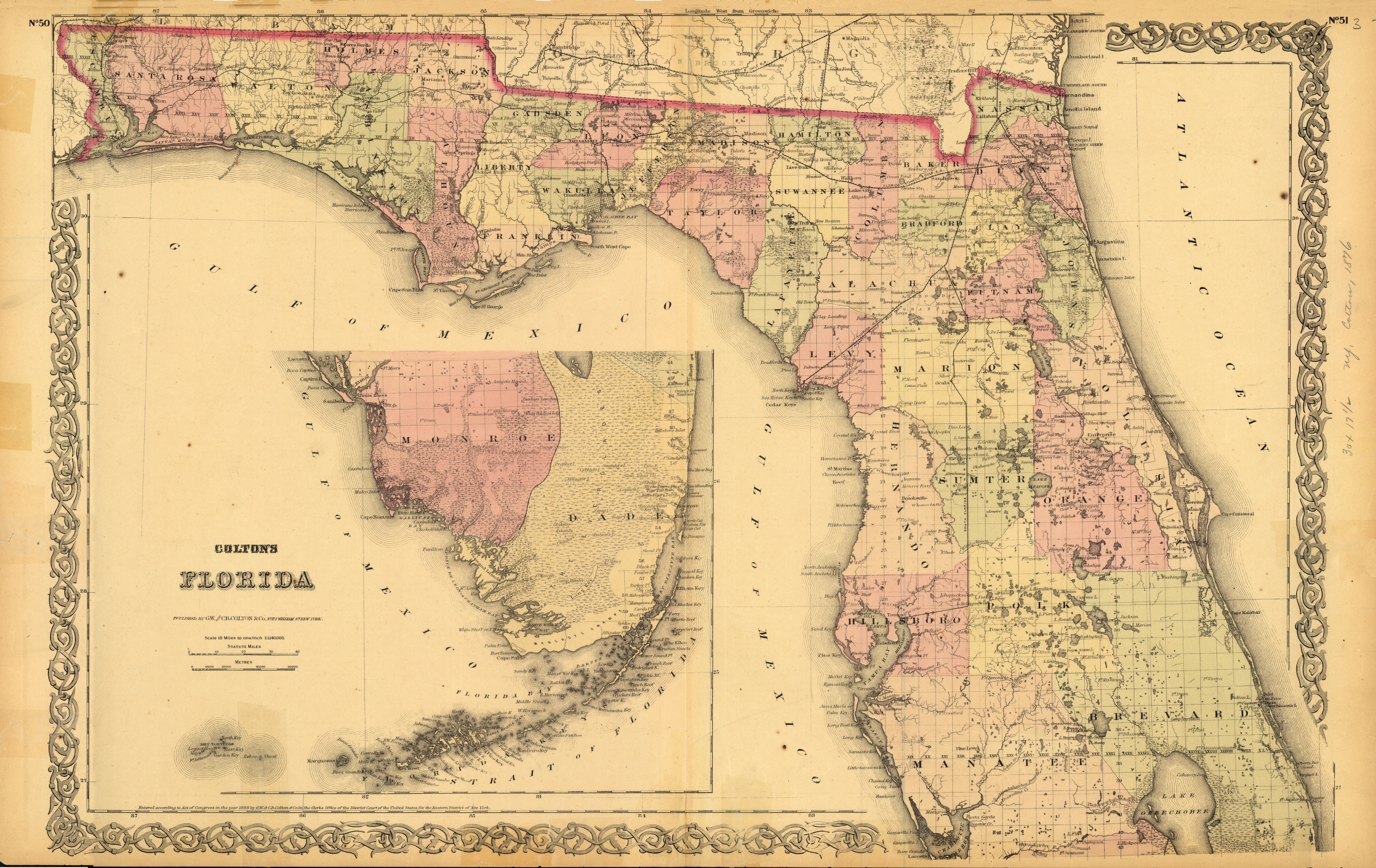 Colton's Florida, 1868