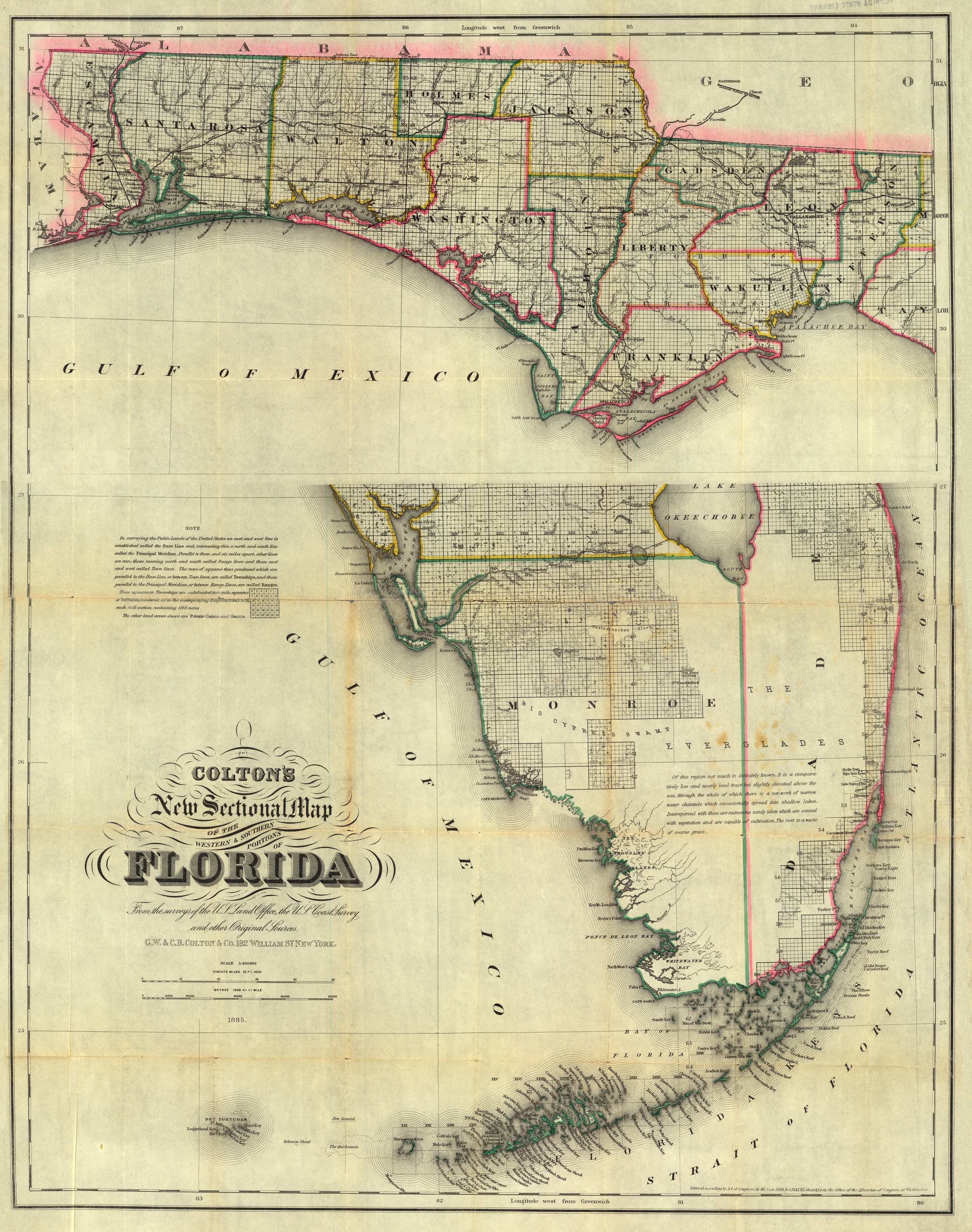 Colton's Florida, 1885 - West & South