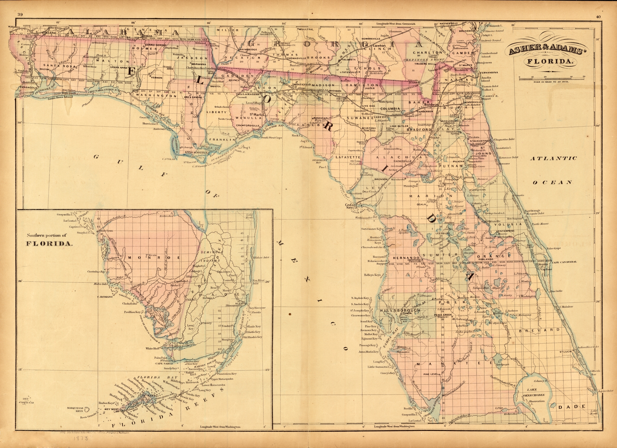 Asher and Adams' Florida, 1873