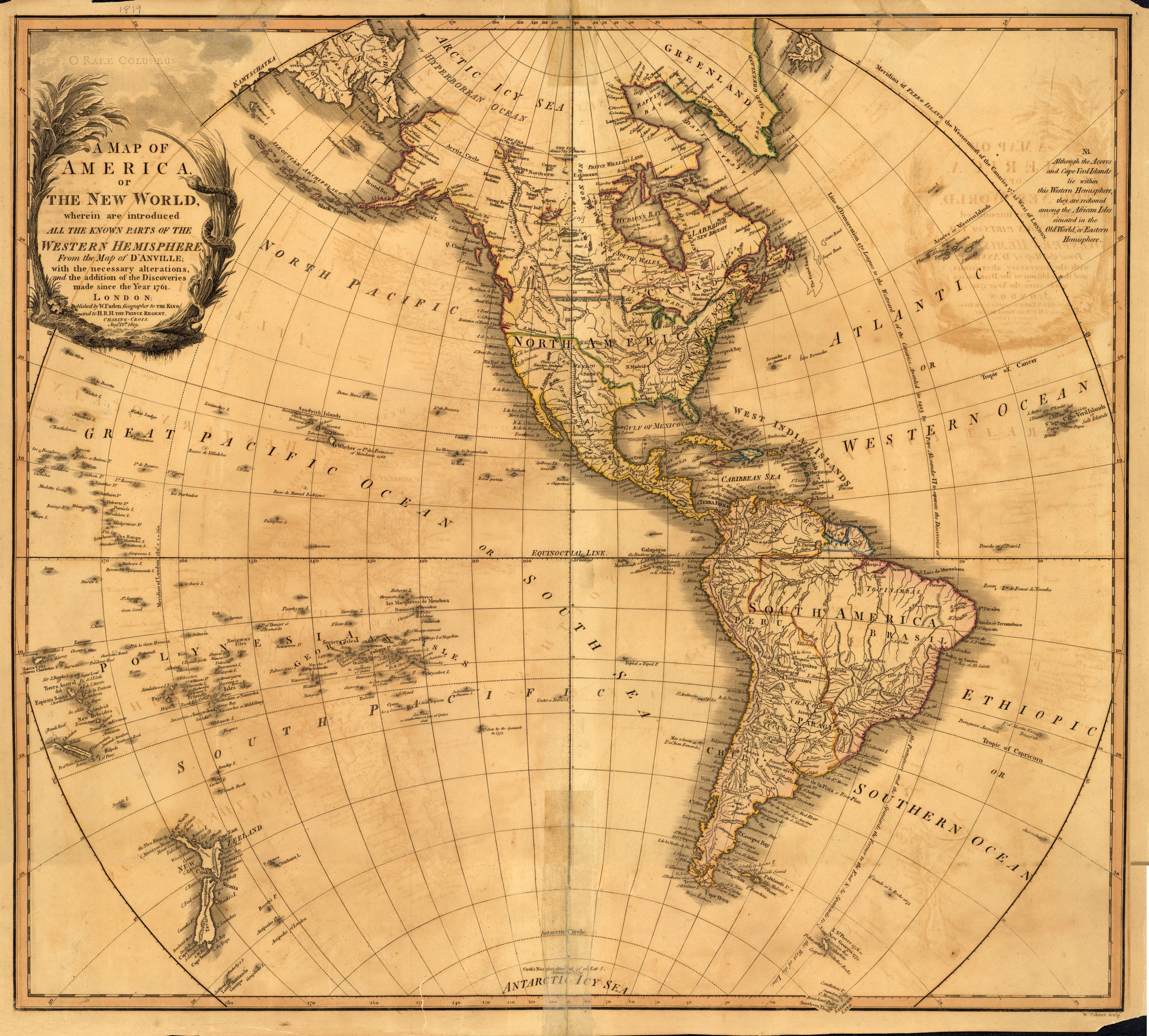 Map of America and the New World, 1819