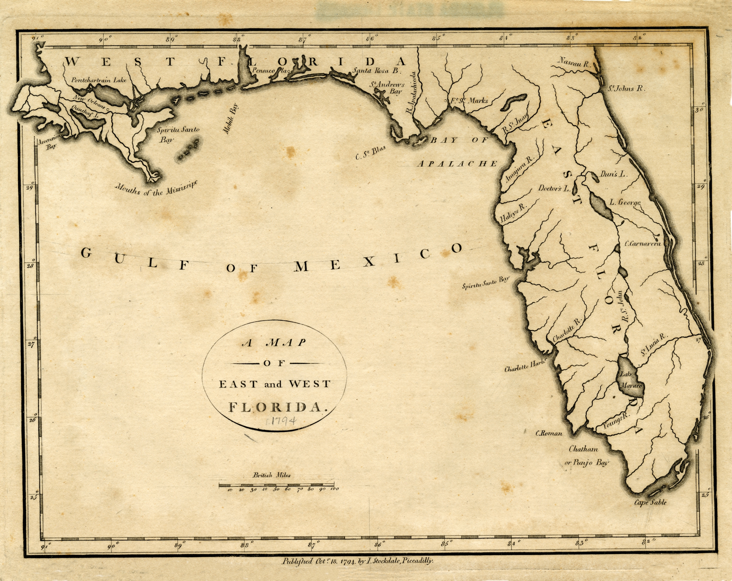 Stockdale's Map of East and West Florida, 1794
