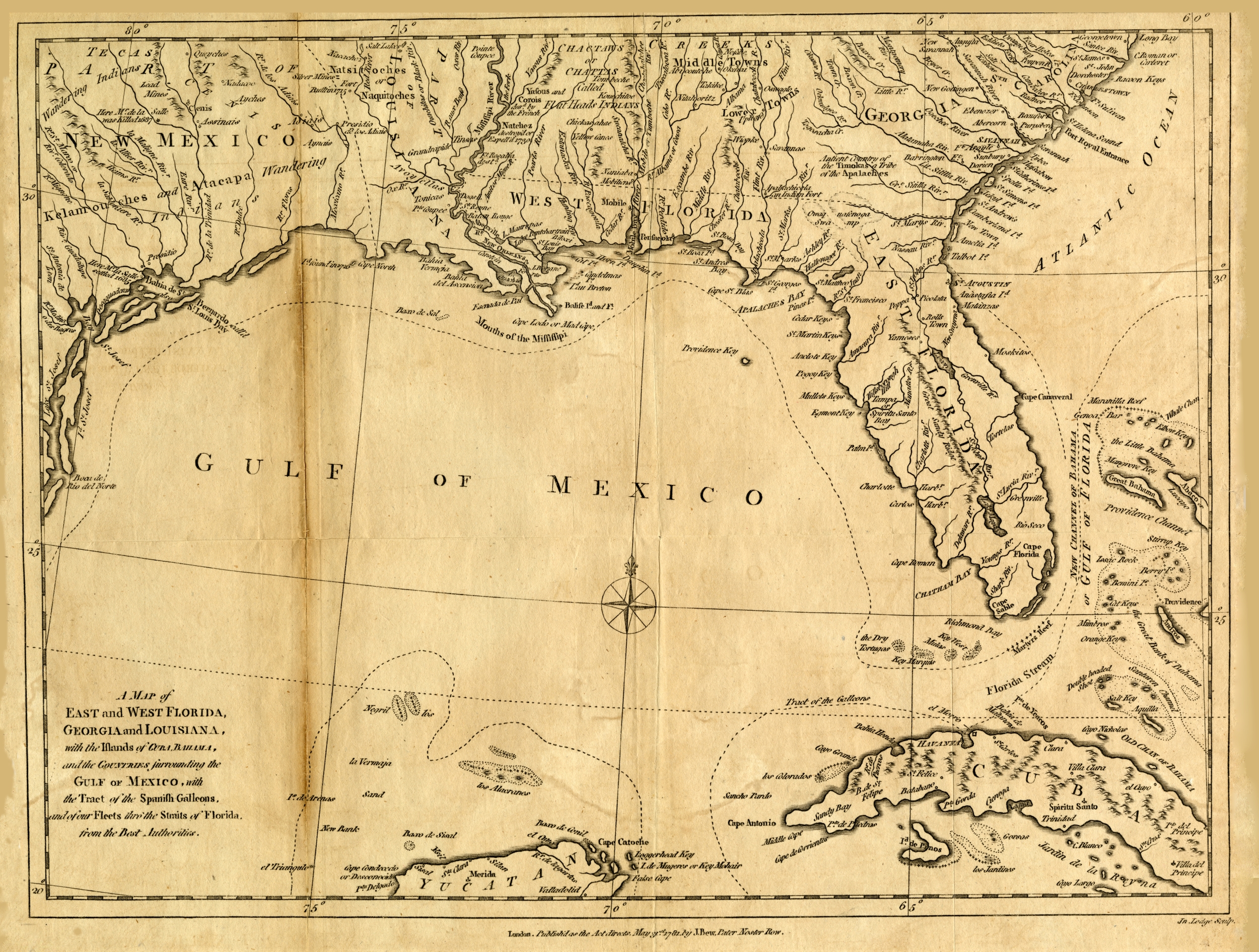 Southeastern US with East and West Florida, and Gulf of Mexico, 1781