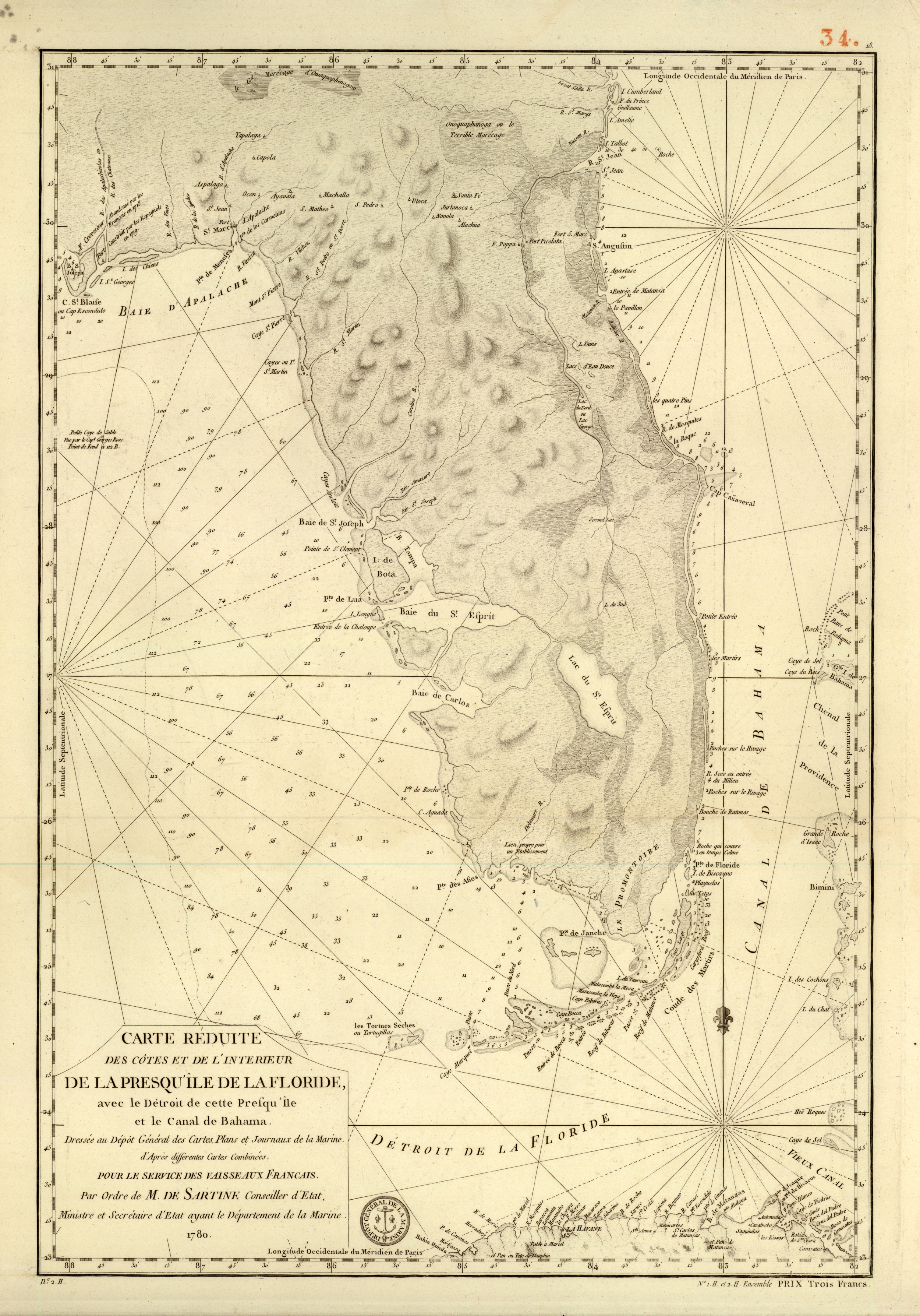 Nautical Chart of the Peninsula of Florida, 1780