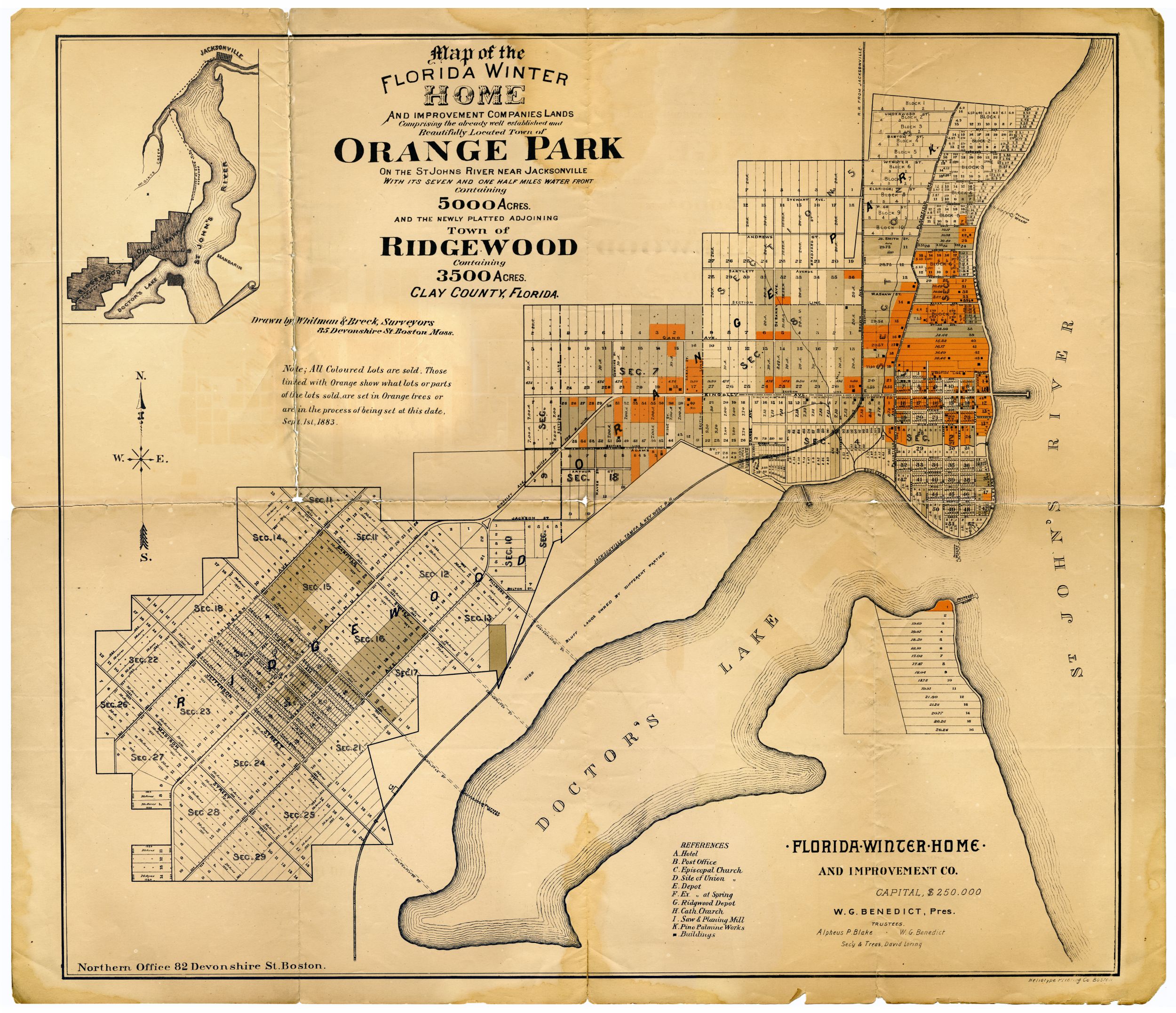 Map of Orange Park and Ridgewood, 1883