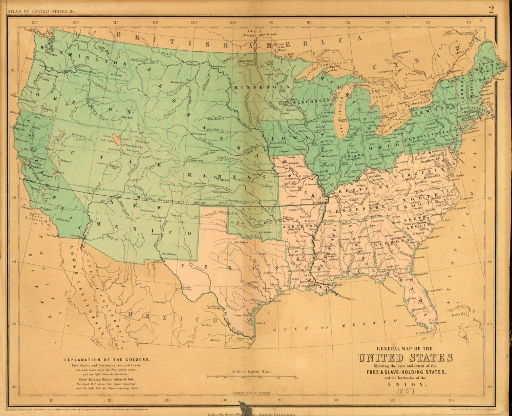 Map of Free and Slave-Holding States in the United States, 1857