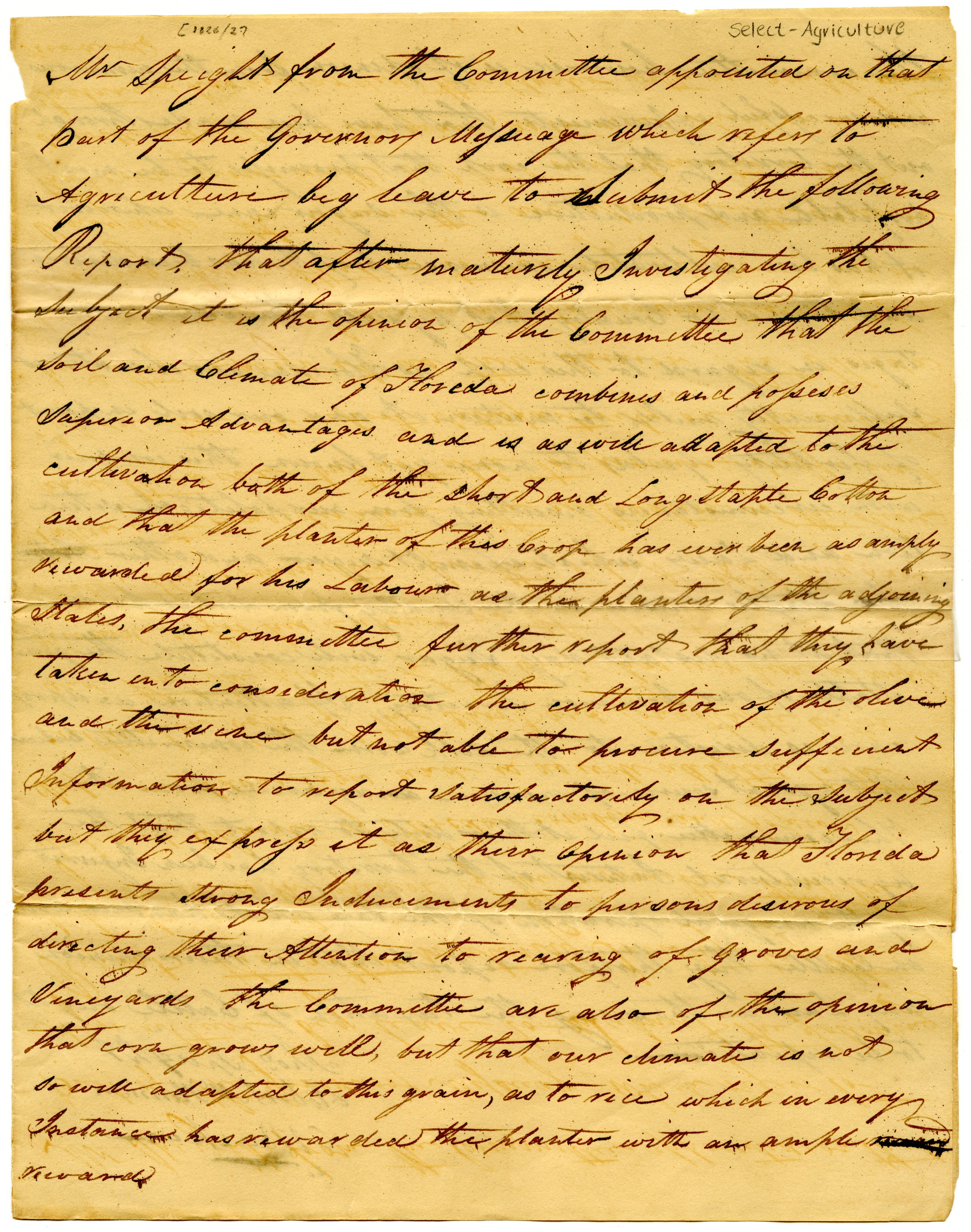 Excerpt from a report by a select committee of legislators on the agricultural possibilities for the Territory of Florida (1826). Click or tap the image to view a zoomable version of the entire report.