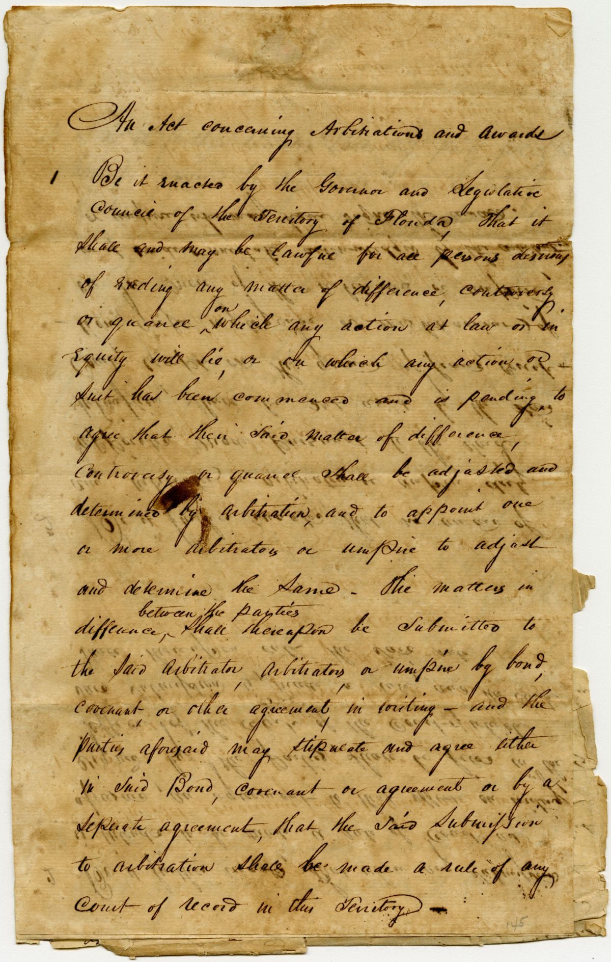 Draft of an Act Concerning Arbitrations and Awards in the Territory of Florida, 1823