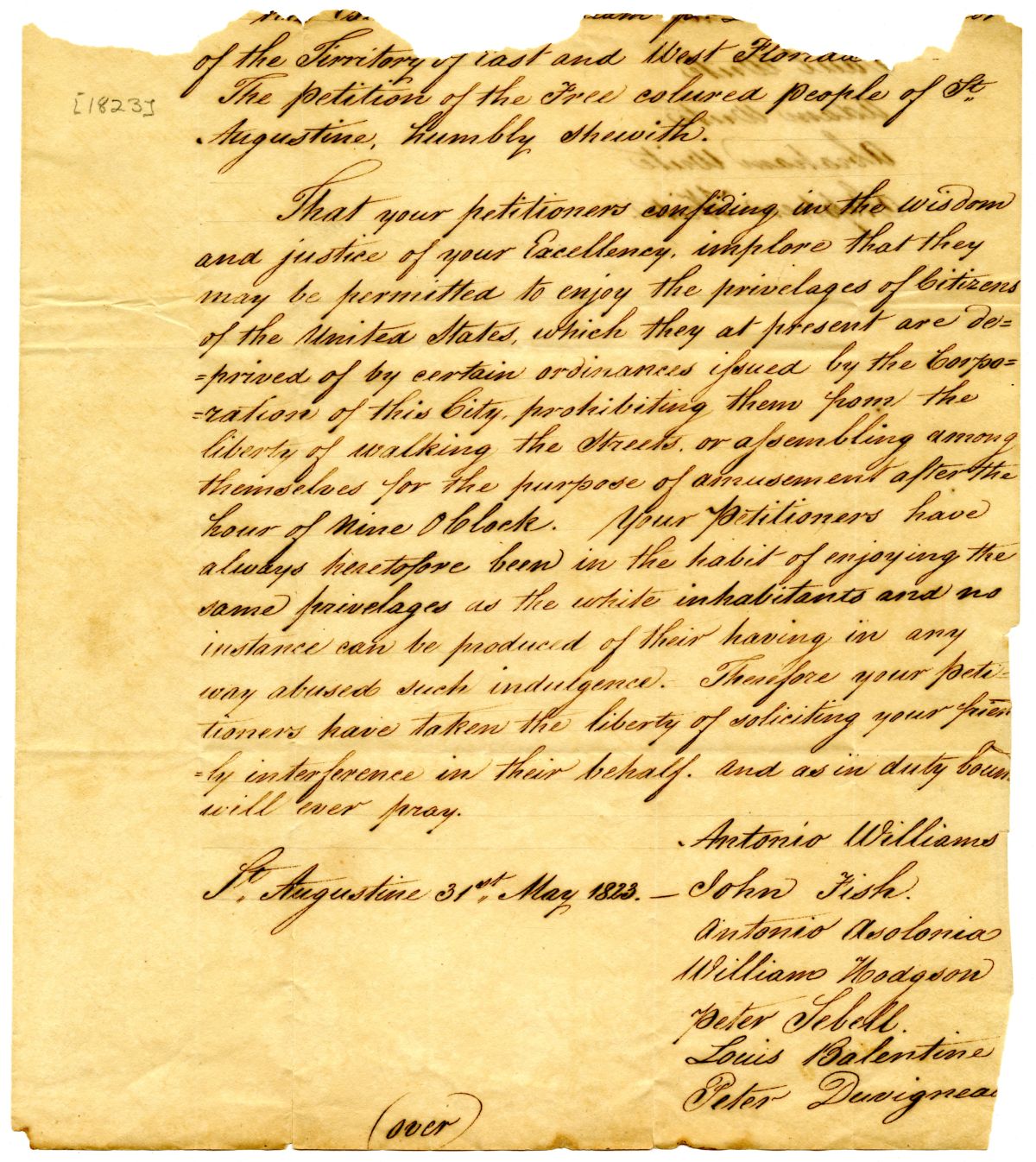 Petition from the Free Colored People of Saint Augustine Regarding Their Rights, 1823