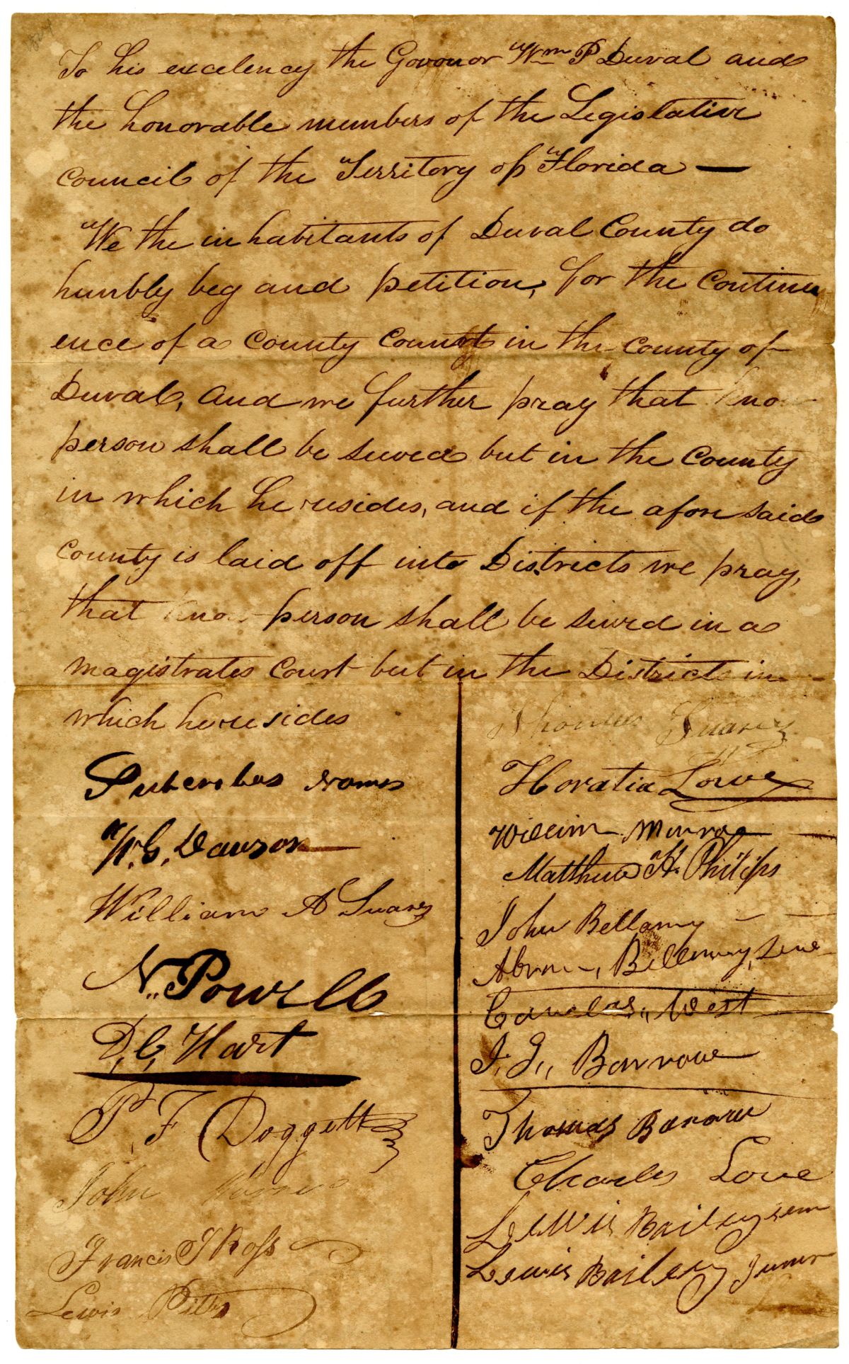 Petition from Residents of Duval County Requesting the Continuance of County Courts, 1824