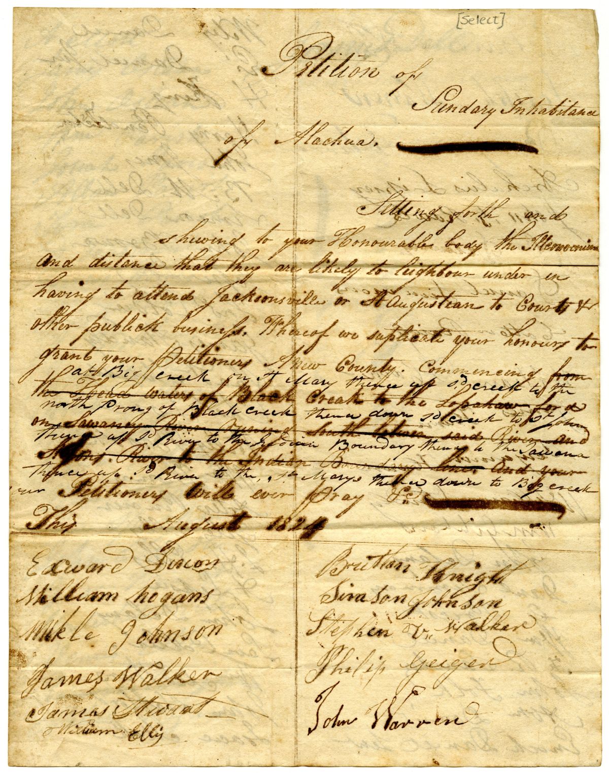 Petition from Residents of Alachua Requesting the Formation of a New County, 1824