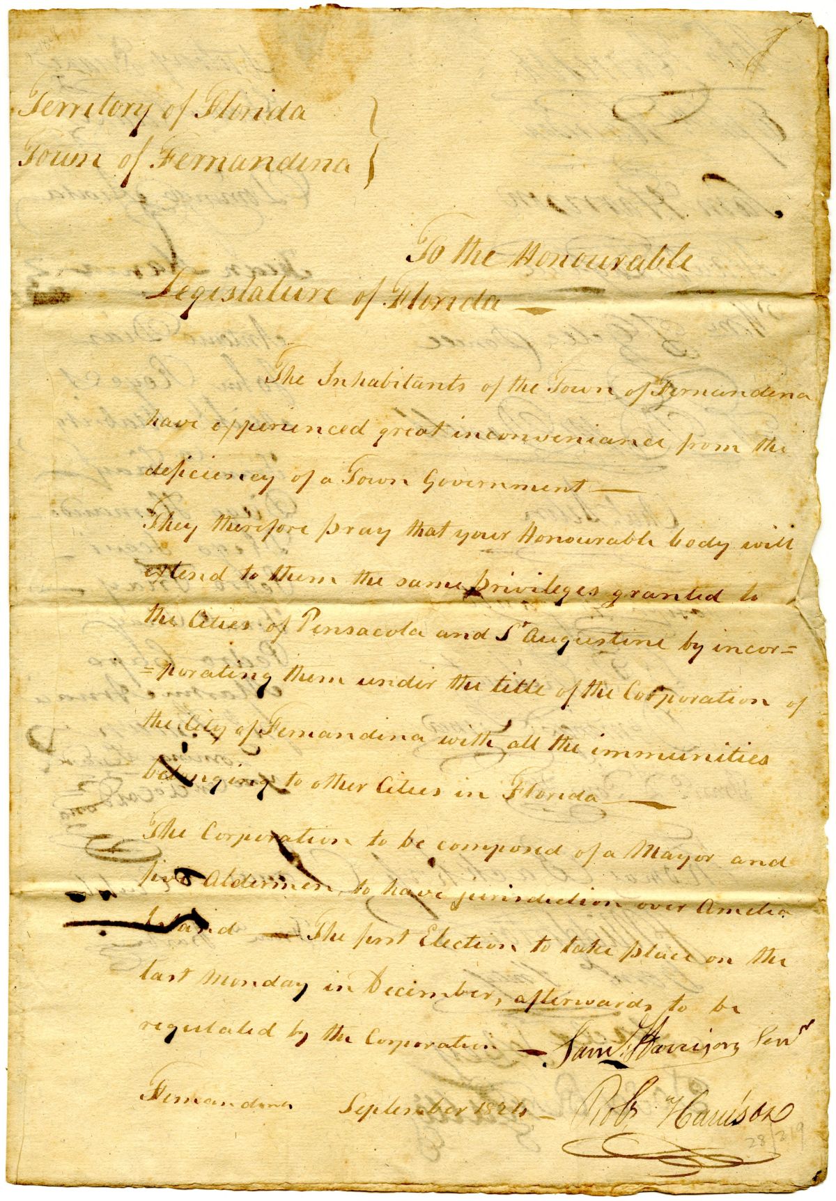 Petition from Residents of Fernandina Requesting Incorporation as a City, 1824