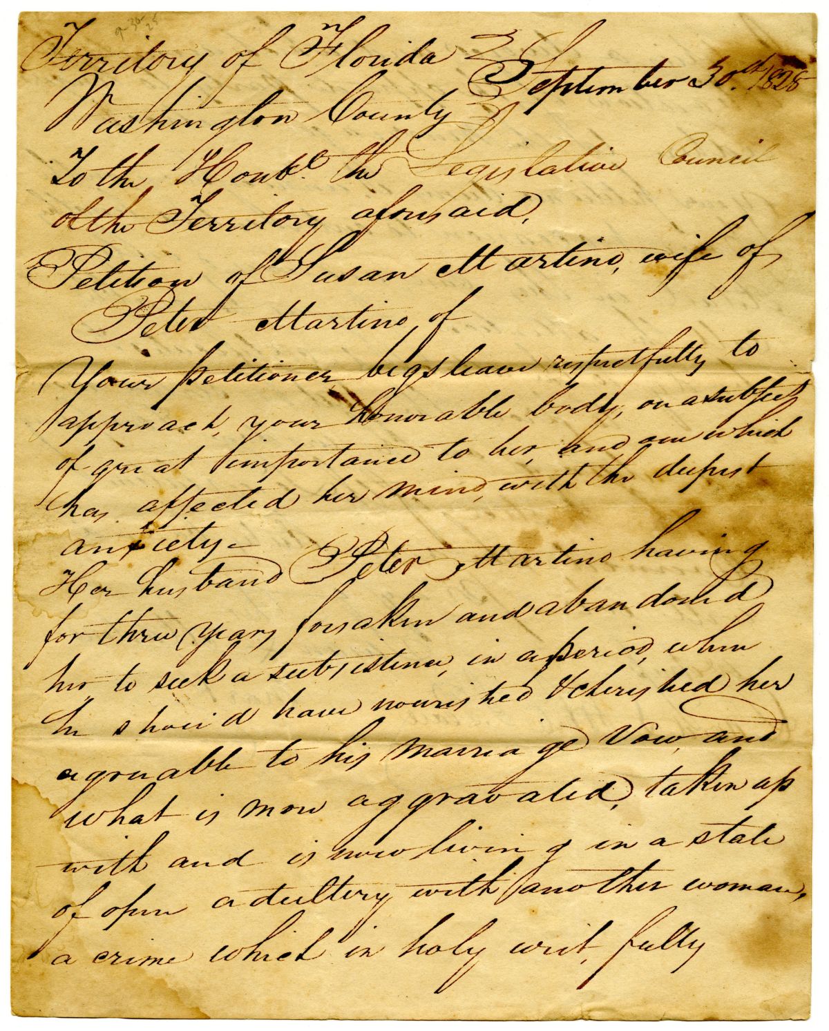 Divorce Petition of Susan Martino, 1825