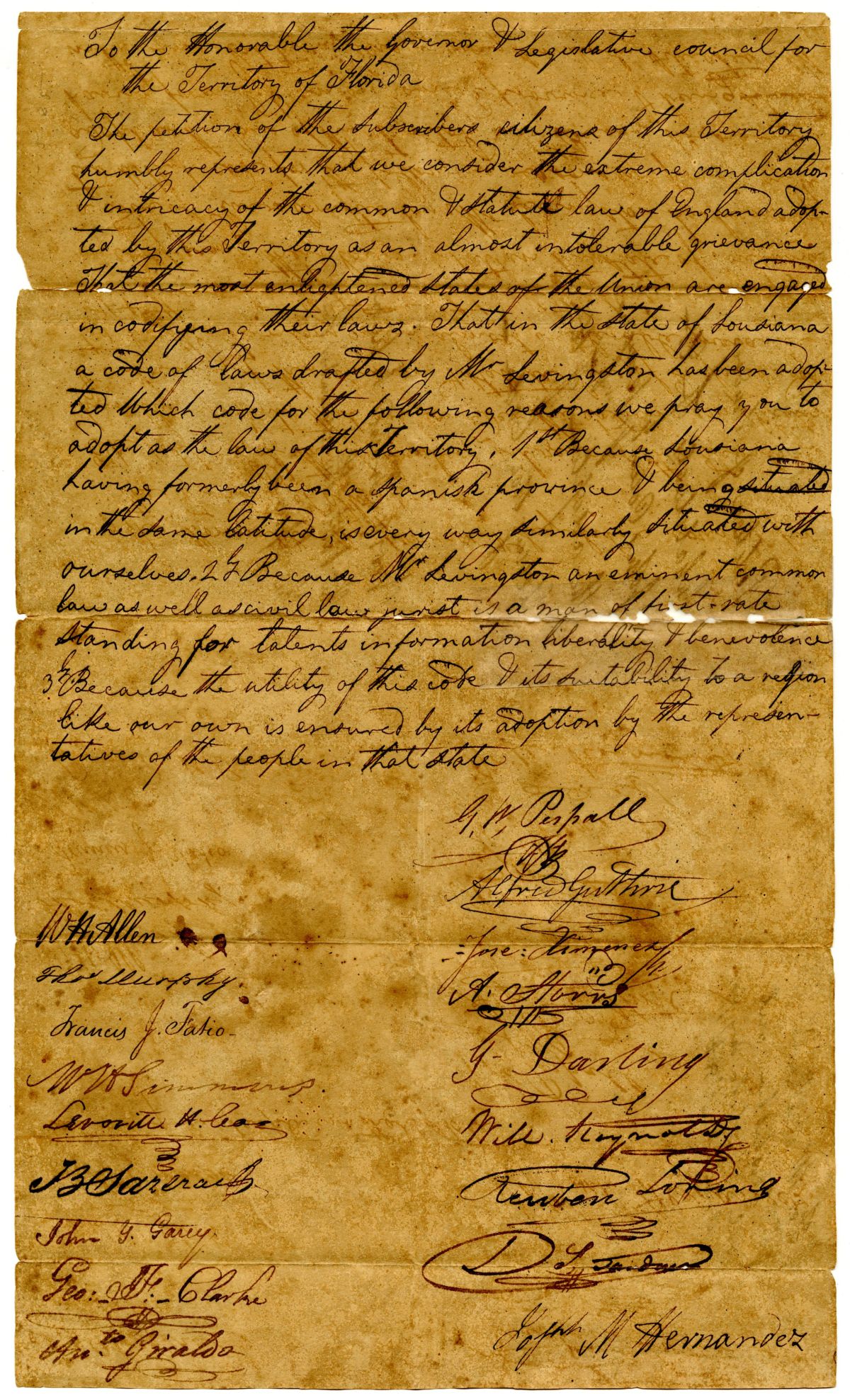 Petition of Citizens of Saint Johns County Requesting the Adoption of a Specific Code of Laws, 1825