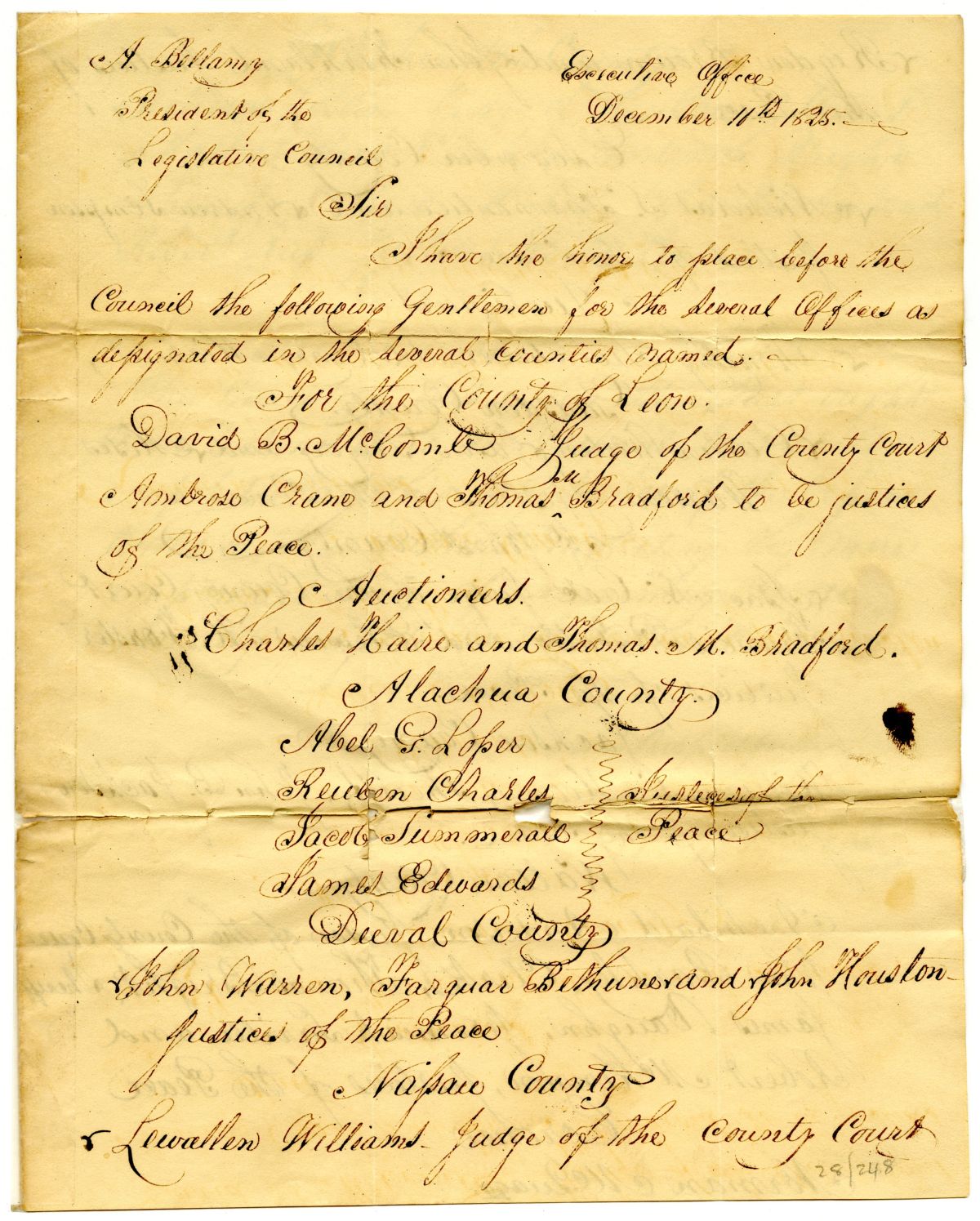 Executive Nominations of County Officers, 1825