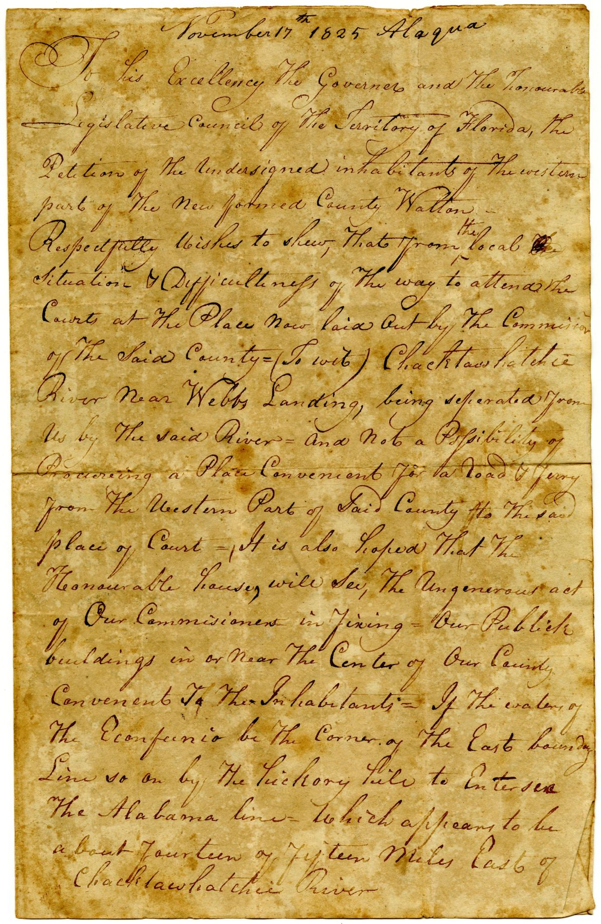 Petition of Citizens of Walton County Requesting Easier Access to the County Seat, 1825