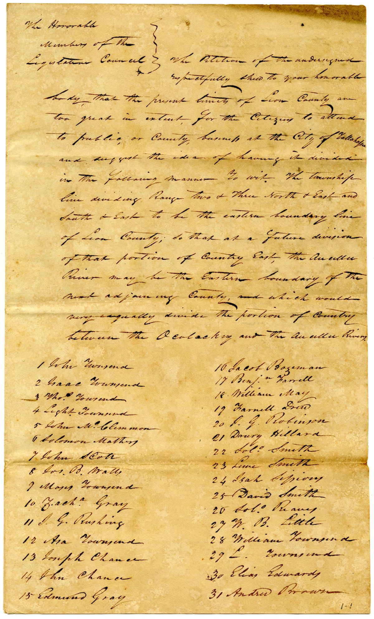 Petition of Citizens Requesting a Reduction in the Size of Leon County, 1826