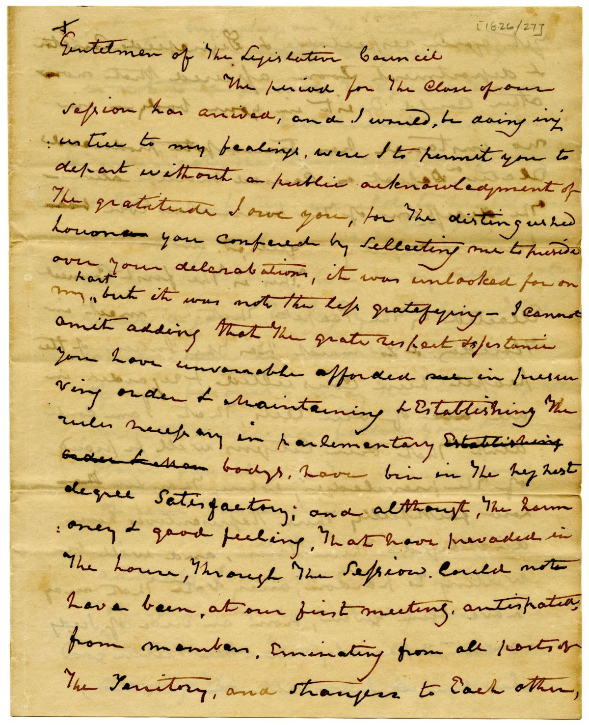 Letter from H. D. Stone Thanking the Territorial Legislative Council for the Honor of Being President, 1826