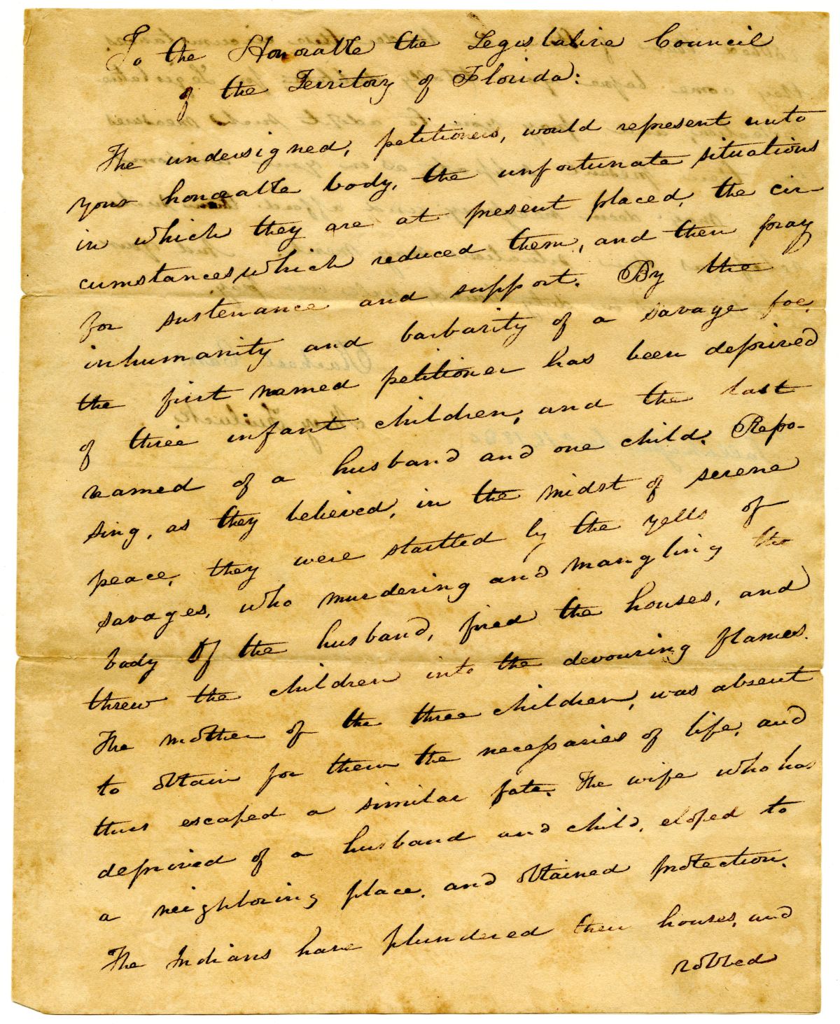 Petition of Rachael Carr and Mary Trueluck Requesting Relief from an Indian Attack, 1826