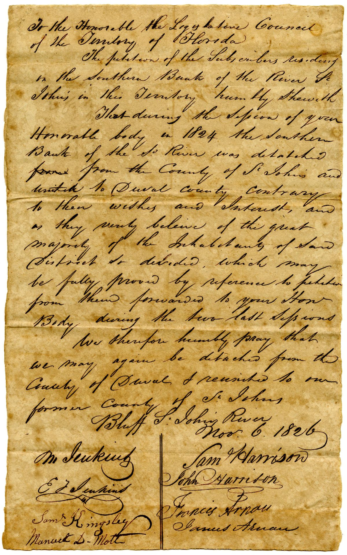 Petition of Citizens Requesting that Where They Reside Be Made a Part of Saint Johns County, 1826