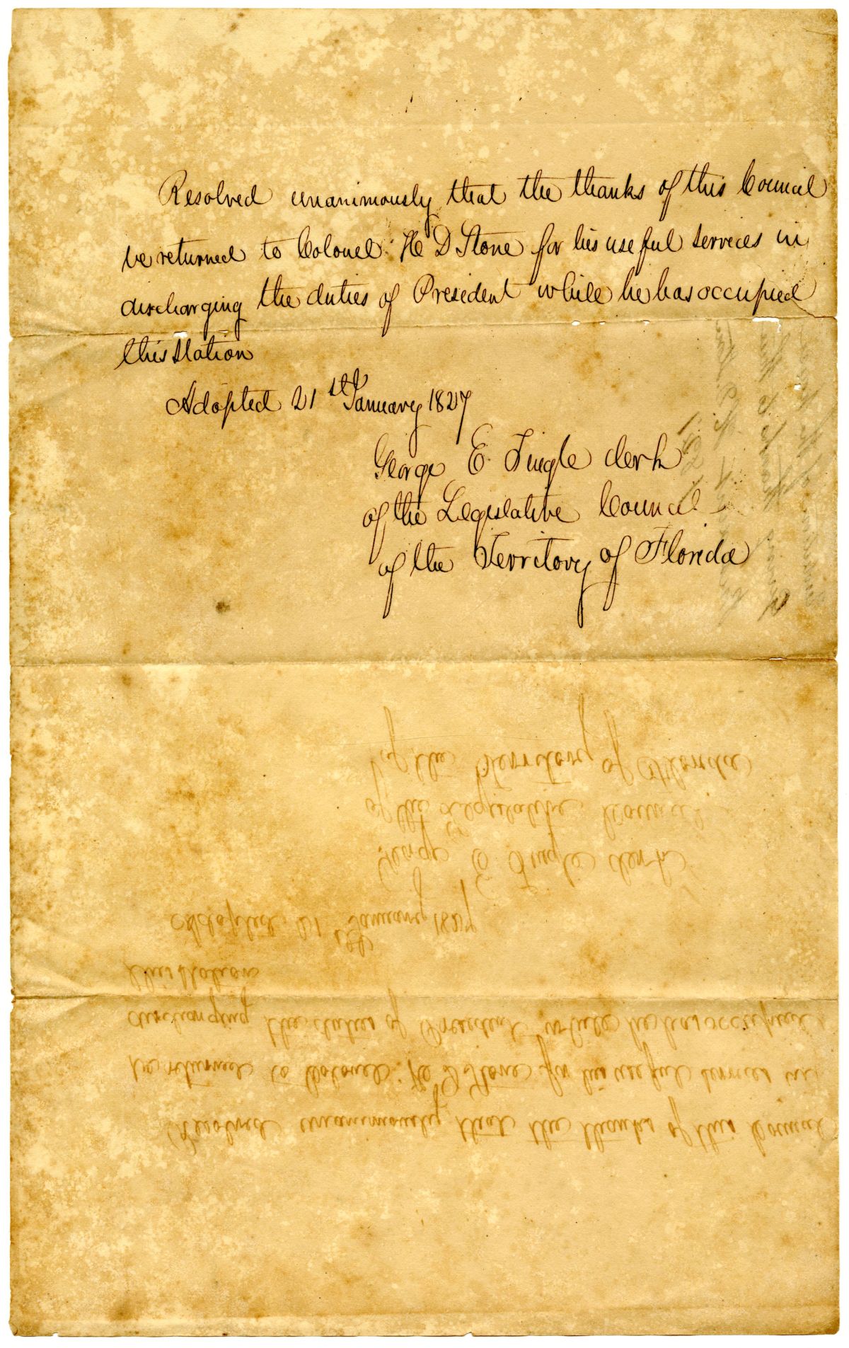 Resolution of the Territorial Legislative Council Thanking H. D. Stone for His Services as President, 1827