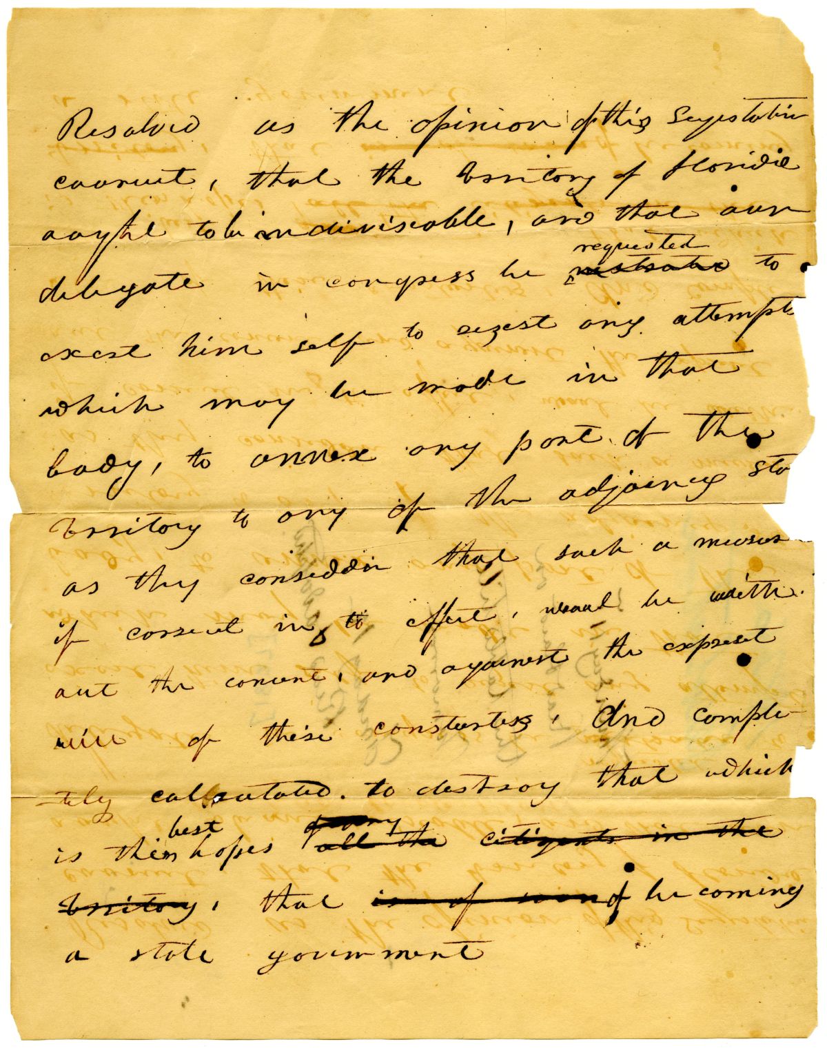 Resolution Calling on the Florida Delegate in Congress to Preserve the Territorial Integrity of Florida, 1827