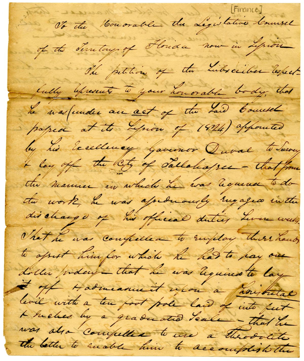 Petition of Benjamin Tennille Requesting Compensation for Survey Work, 1828