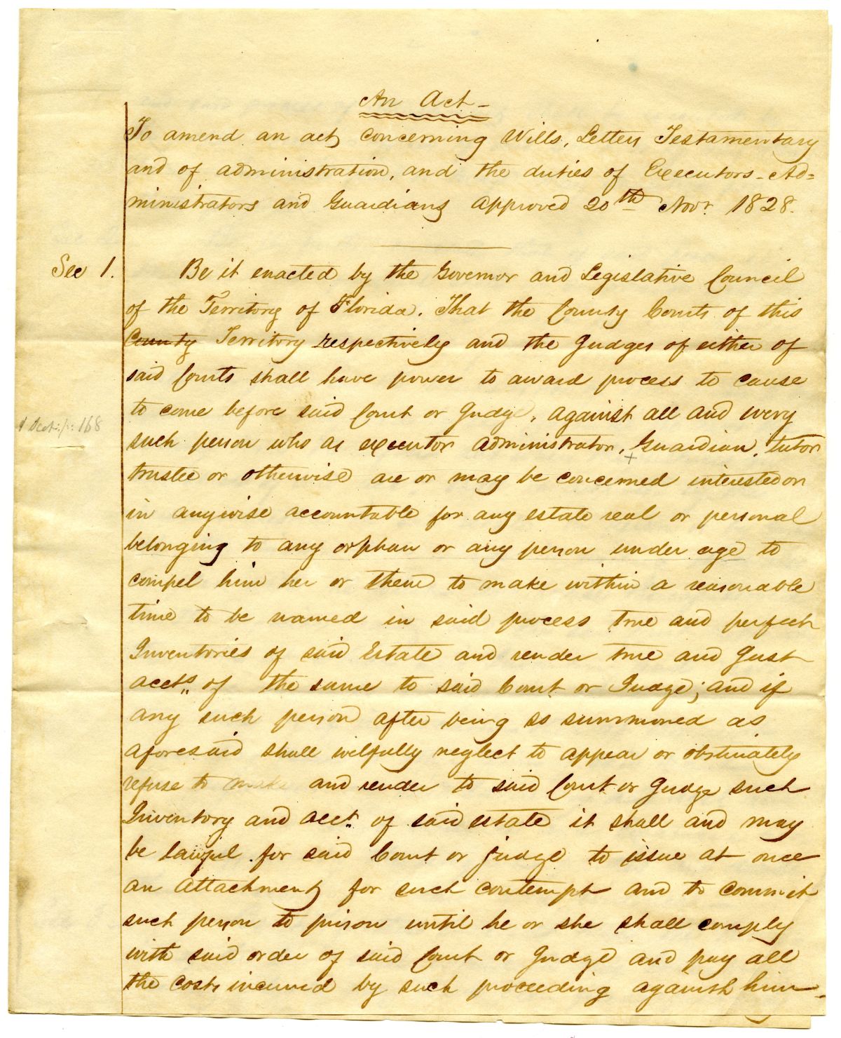 Draft of an Act to Amend an Act Concerning Wills, circa 1829