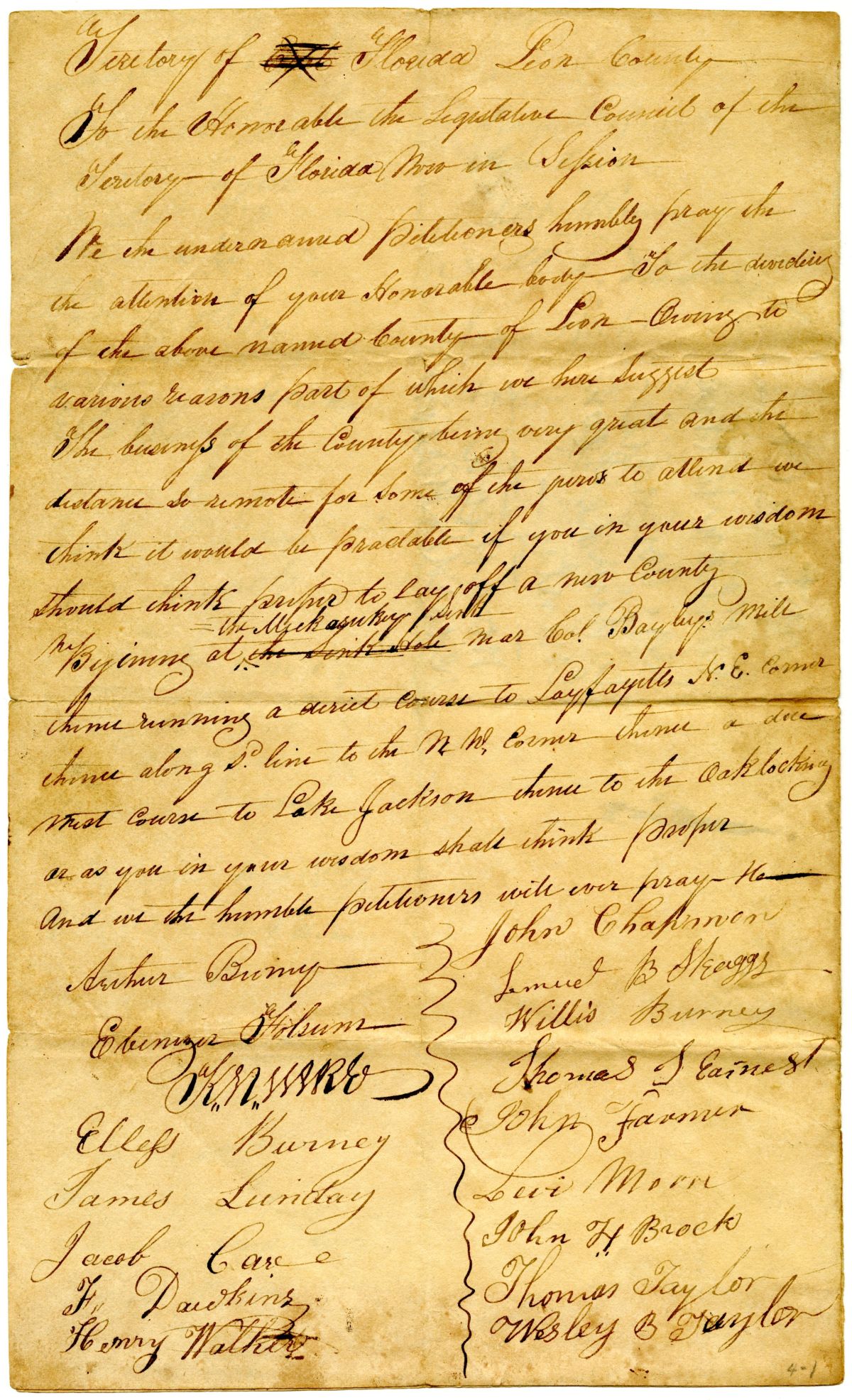 Petition of Citizens Requesting a Division of Leon County to Create a New County, circa 1829