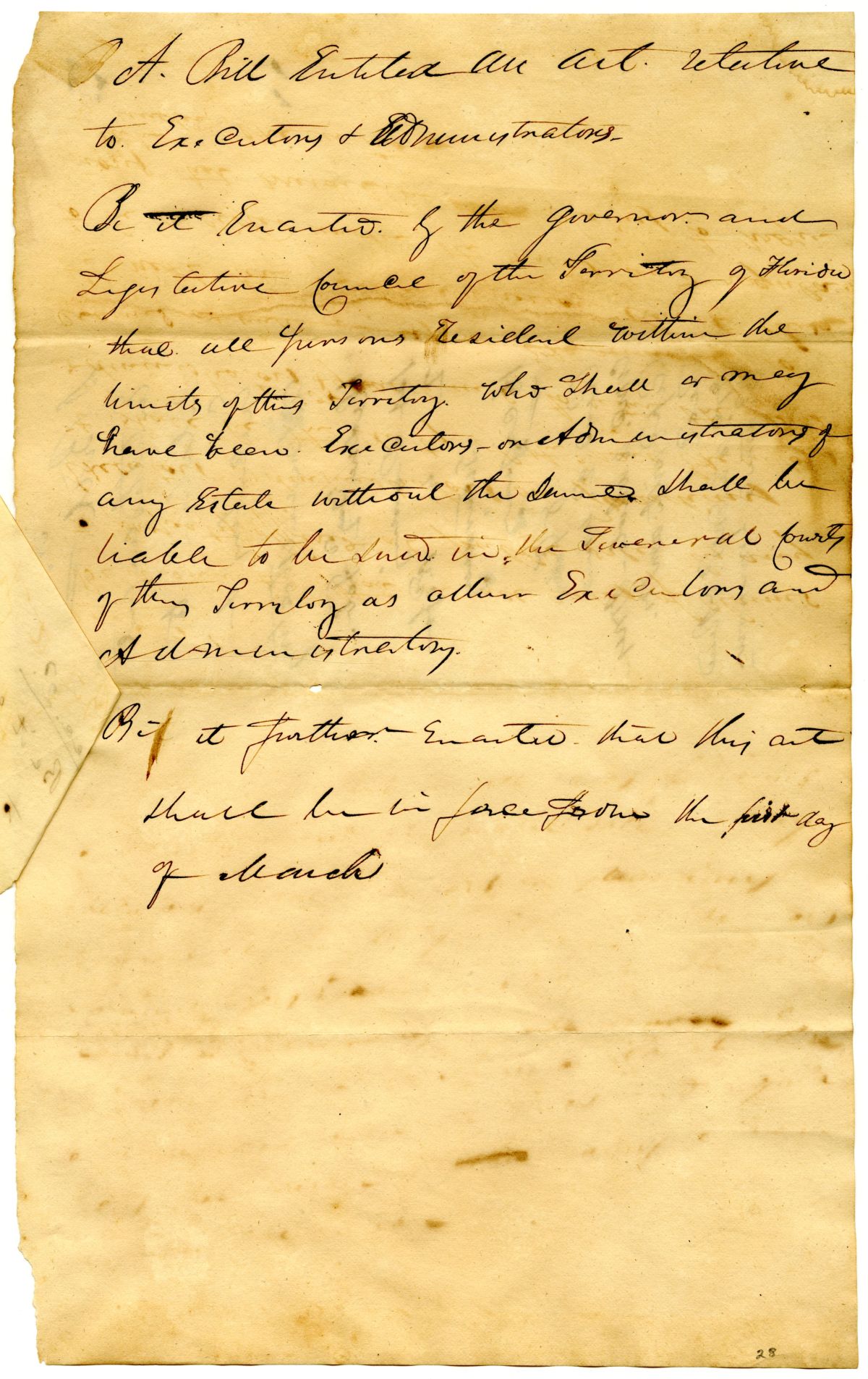 Draft of an Act Relative to Executors and Administrators, circa 1831