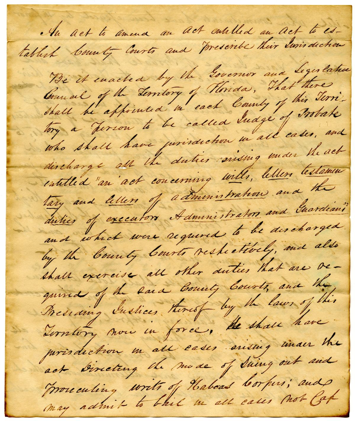 Draft of an Act to Amend an Act to Establish County Courts and Prescribe Their Jurisdiction, circa 1831