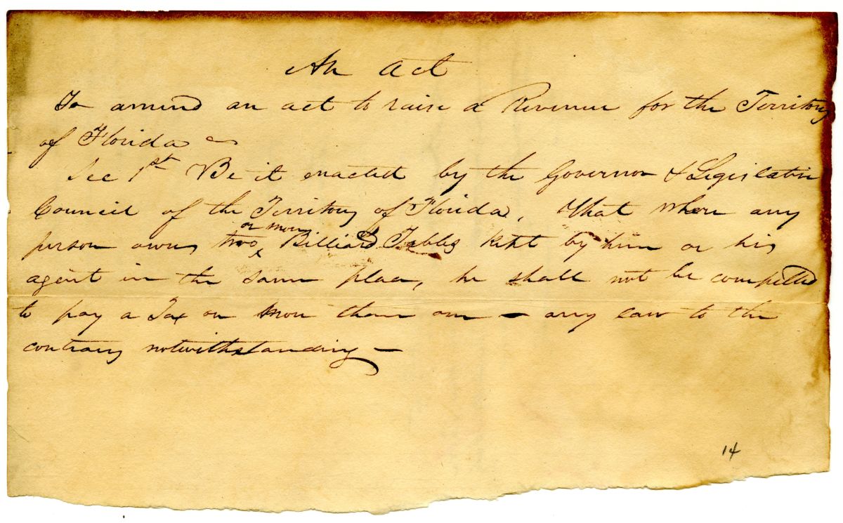 Draft of an Act to Amend a Portion of a Revenue Act Concerning Billiard Tables, circa 1831