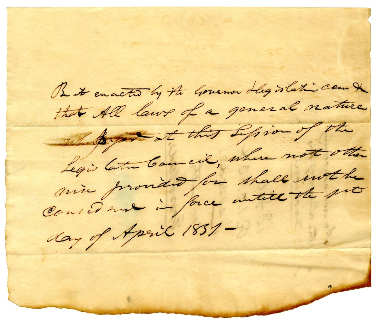 Draft of an Act Declaring When Laws from the Current Session Will Come into Force, 1831