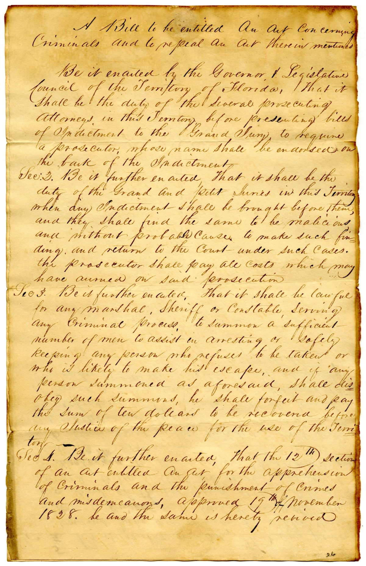 Draft of an Act Concerning Criminals and to Repeal an Act Therein Mentioned, 1831