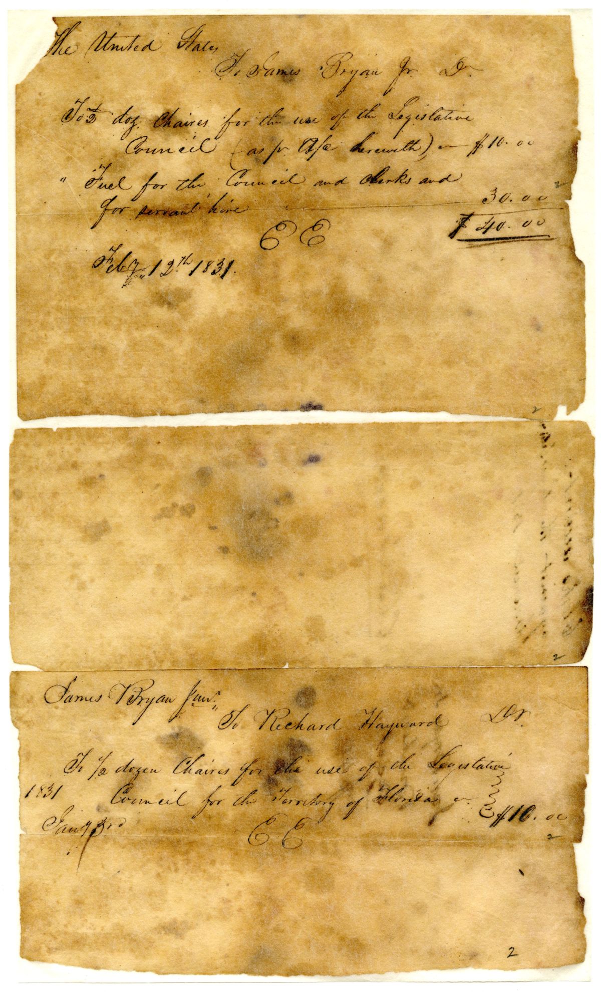 Clerks Account Against the Territorial Legislative Council of the Territory of Florida, 1831