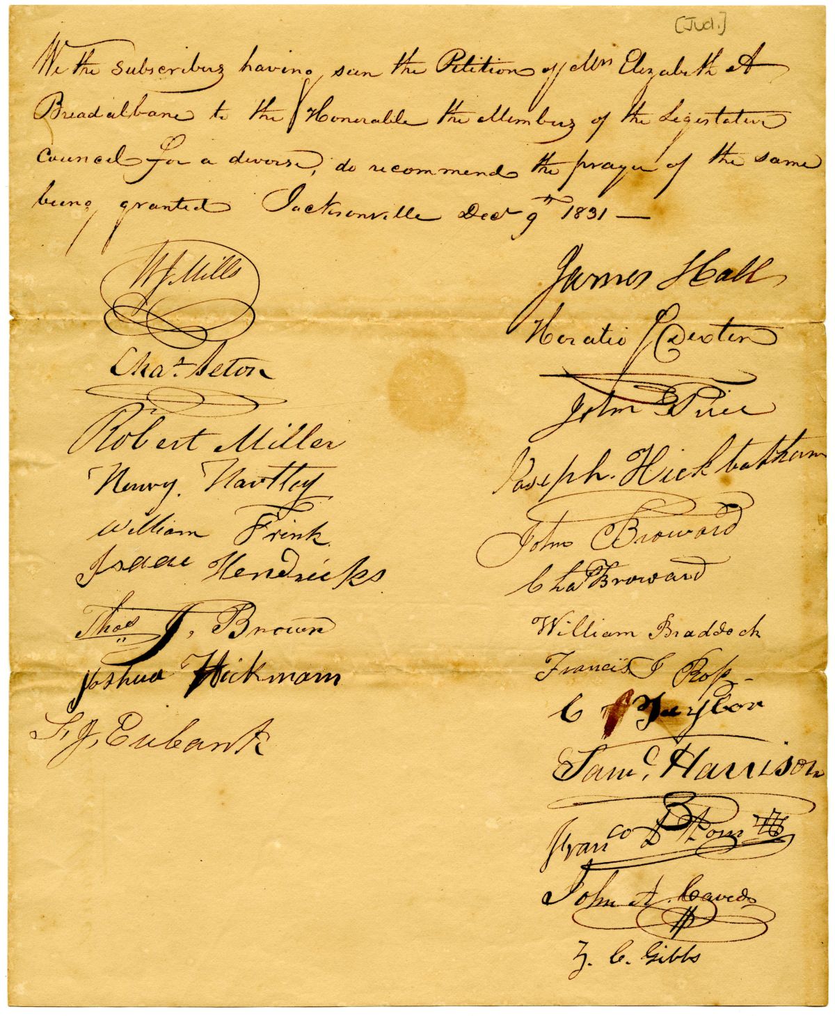 Petition in Support of the Divorce Petition of Elizabeth Breadalbane, 1831