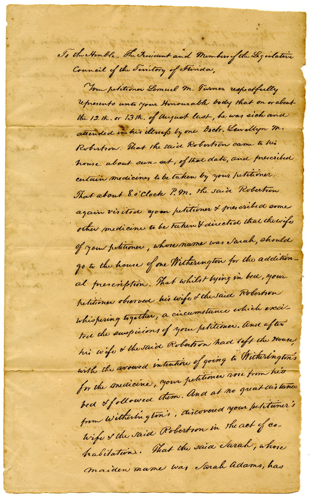 Divorce Petition of Samuel M. Turner, 1832