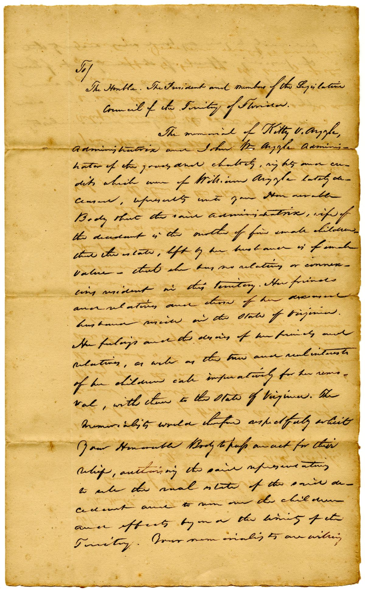 Petition of Kitty Argyle and John Argyle Requesting to Auction the Estate of William Argyle, 1832