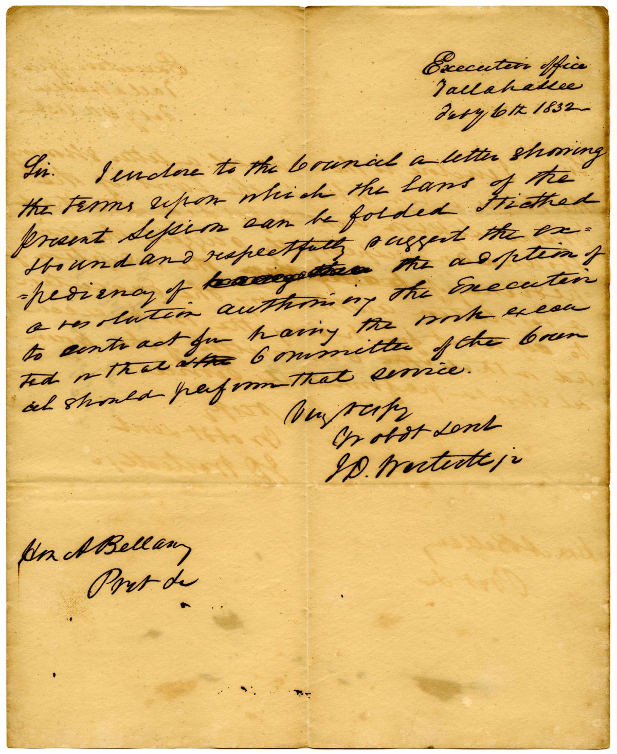 Letter from Acting Governor James D. Westcott Requesting that the Council Make Arrangements to Bind the Laws of the Session, 1832