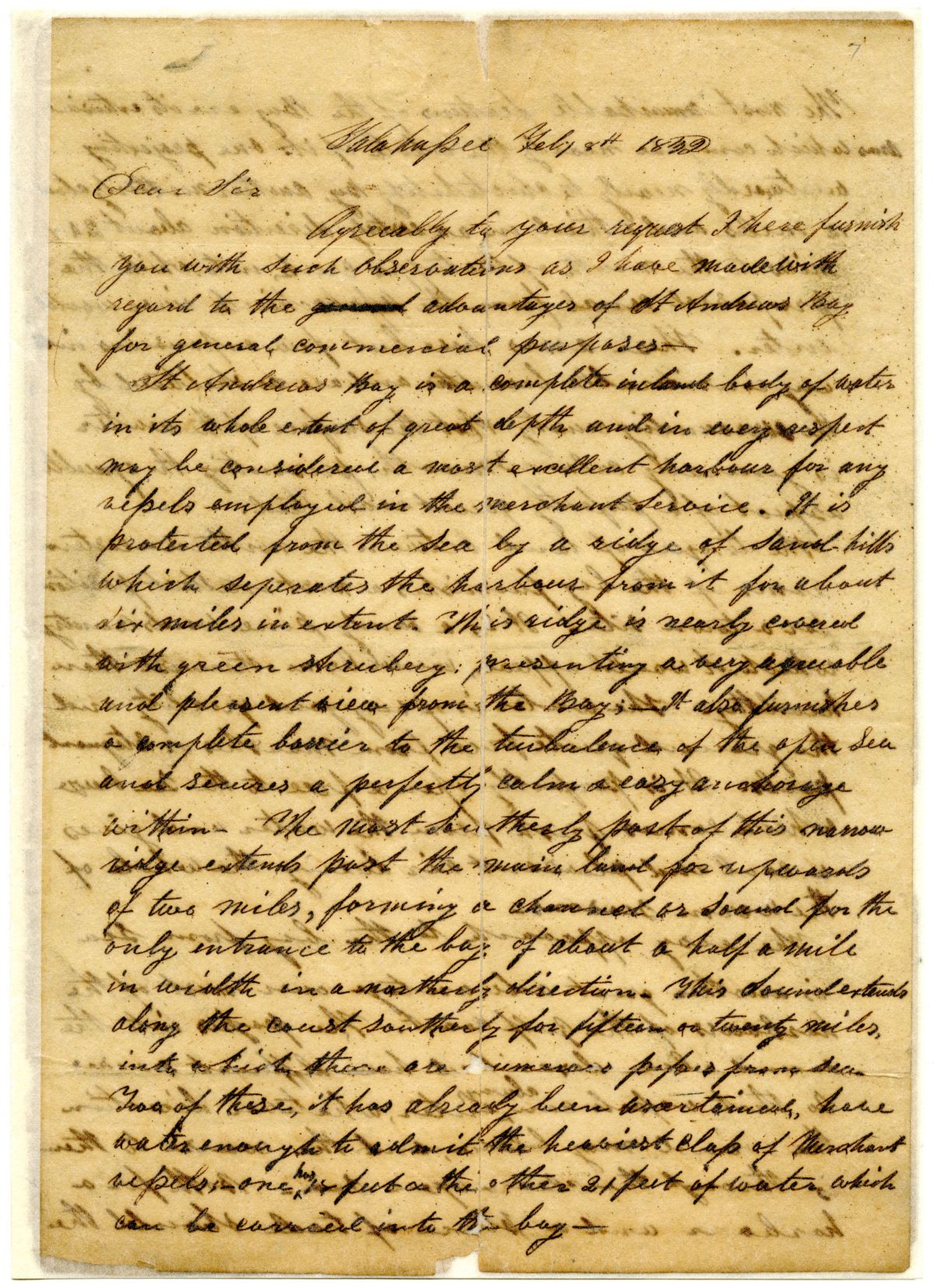 Letter from George W. Long to Thomas Baltzell Concerning Saint Andrews Bay, 1832