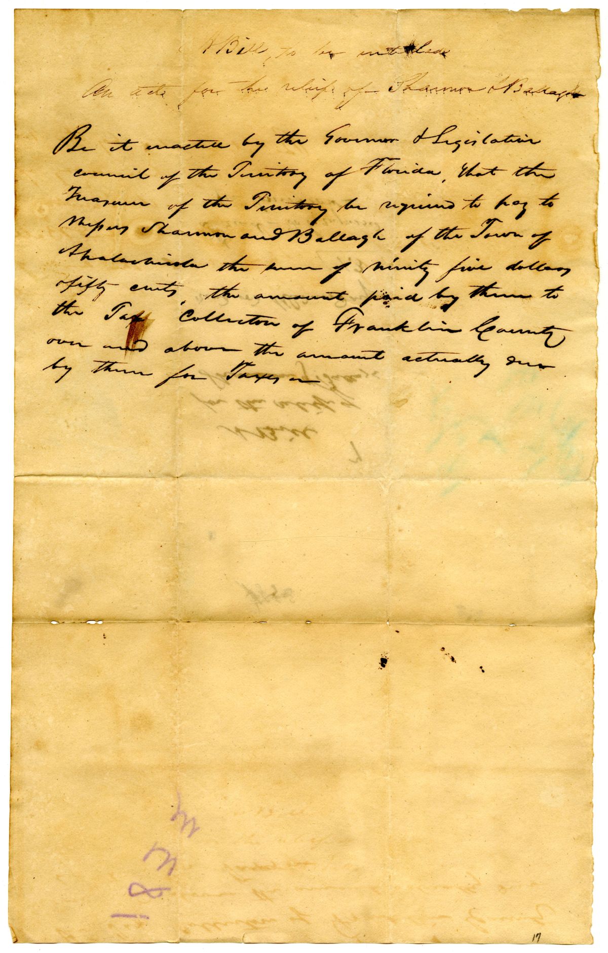 Draft of an Act for the Relief of Shannon and Ballagh, 1833