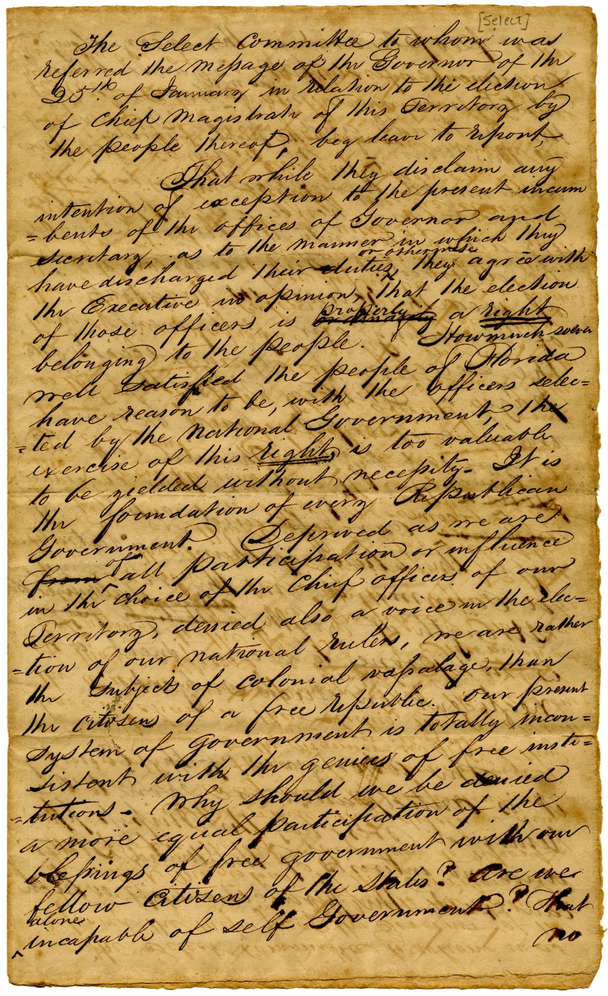 Report of the Select Committee on the Message of the Governor, 1834