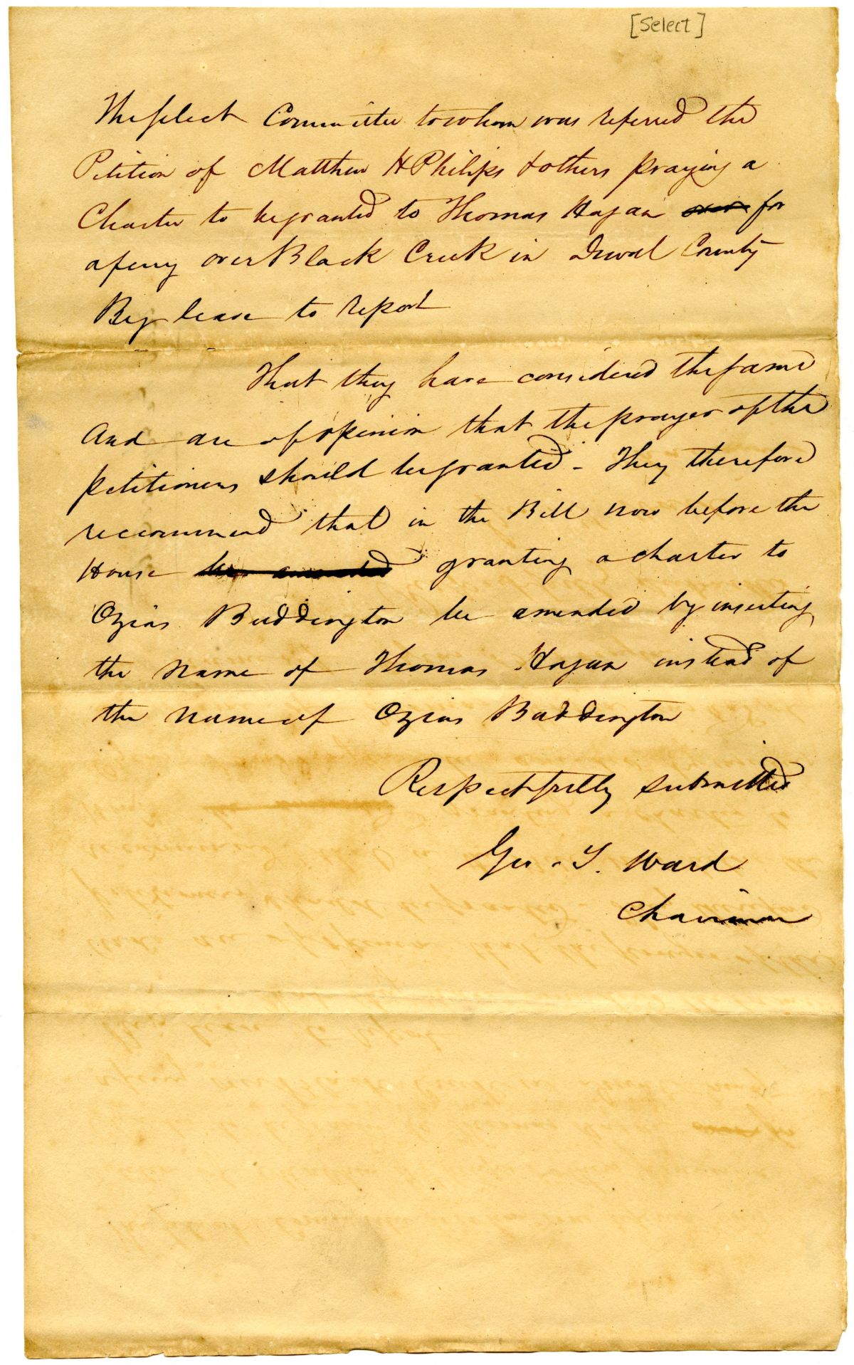 Report of the Committee Reviewing the Petition of Matthew H. Philips, circa 1834