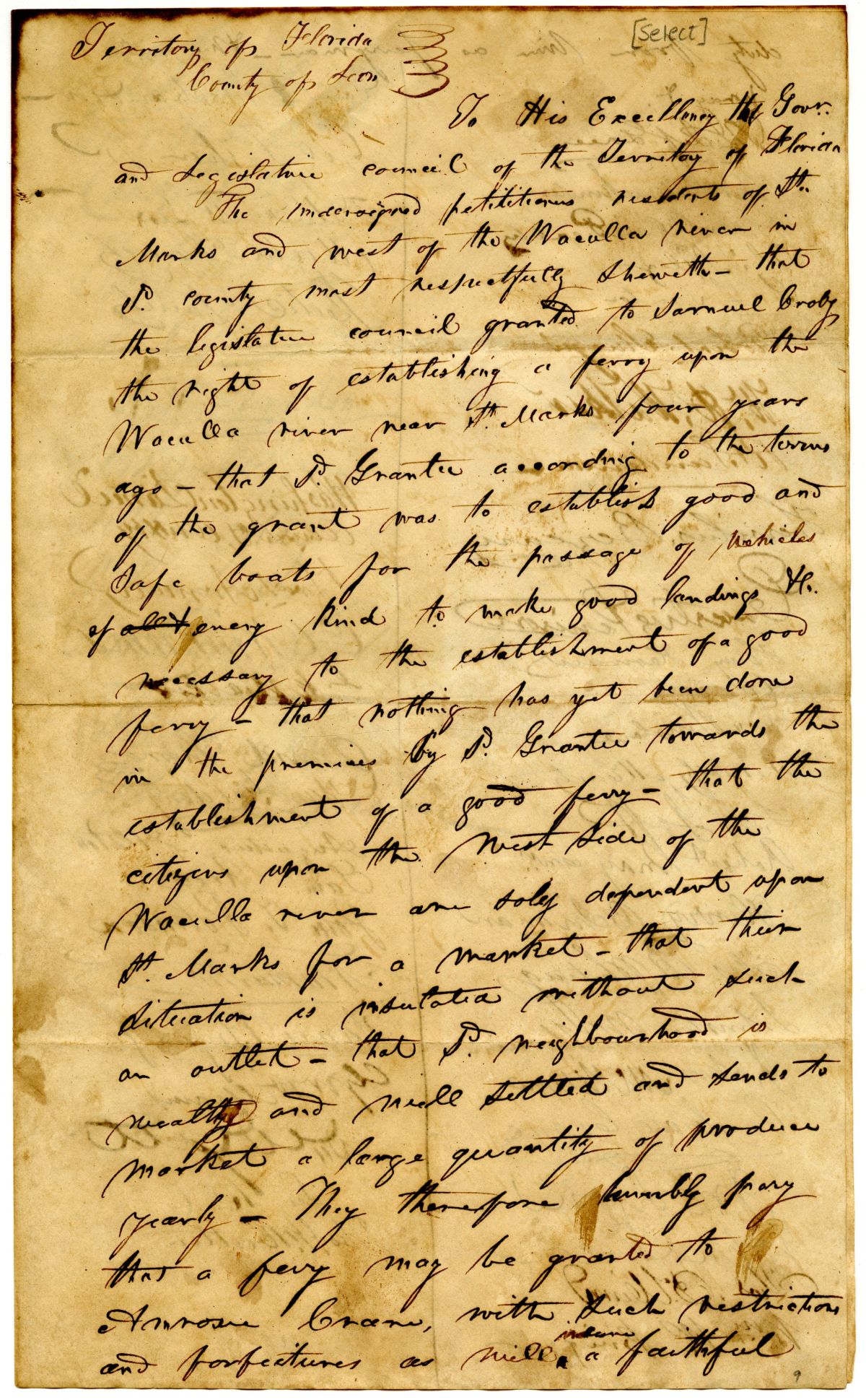 Petition of Citizens of Saint Marks Requesting the Establishment of a Ferry on the Wakulla River, 1833